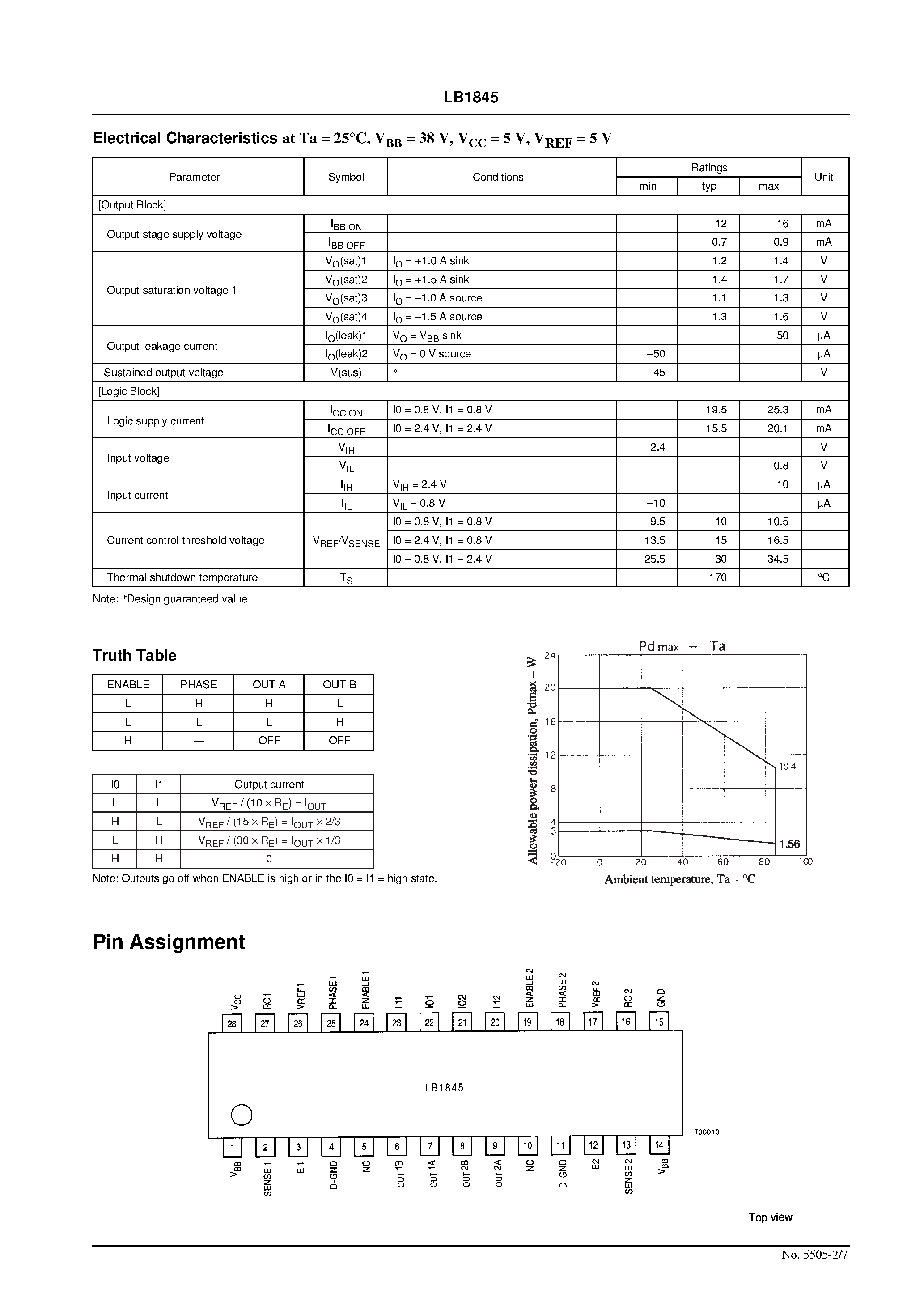 Даташит LB1845 - PWM Current Control Stepping Motor Driver страница 2