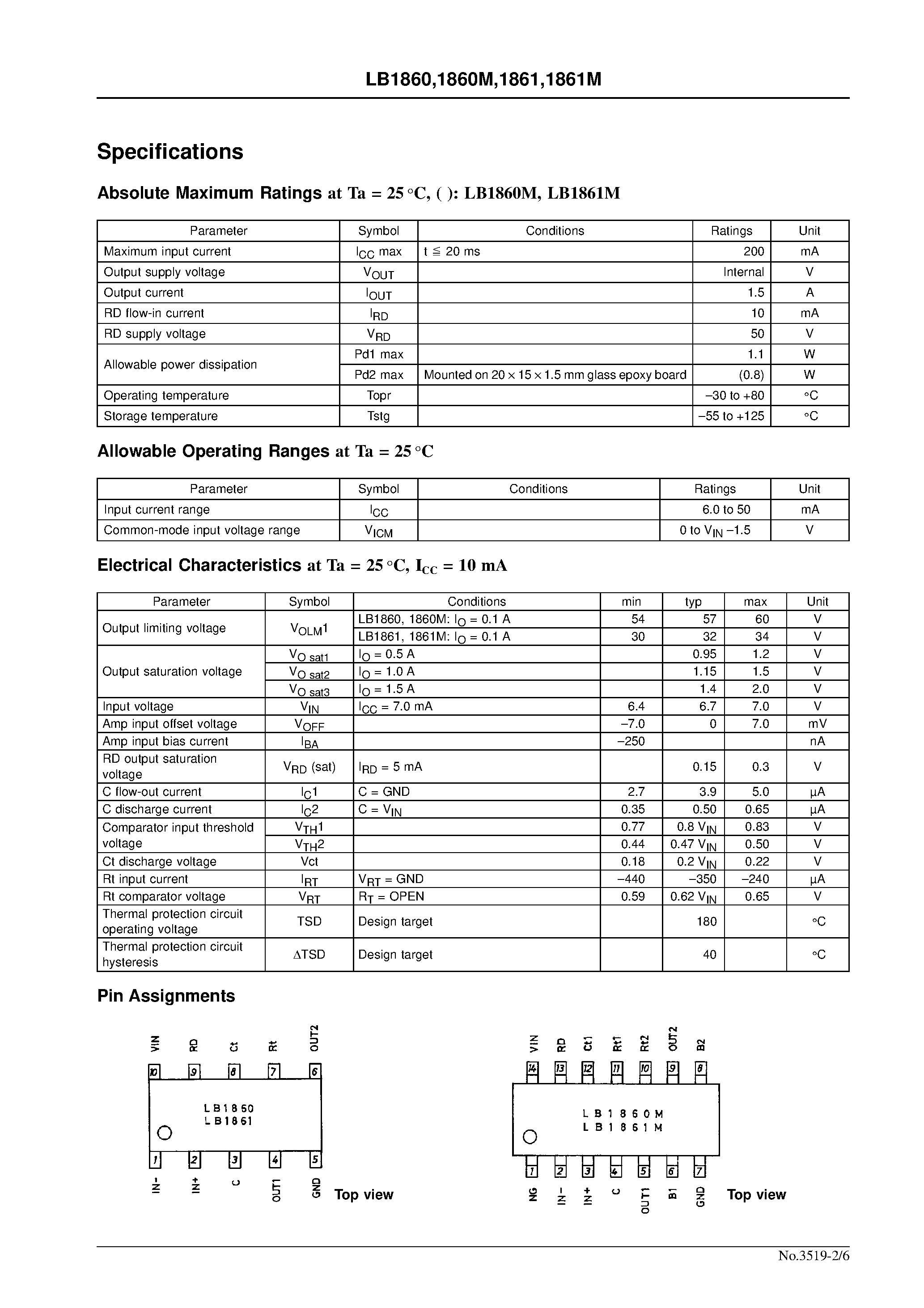 Datasheet LB1860M page 2 Datasheet LB1860M - Variable Speed Fan Motor Driver page 2
