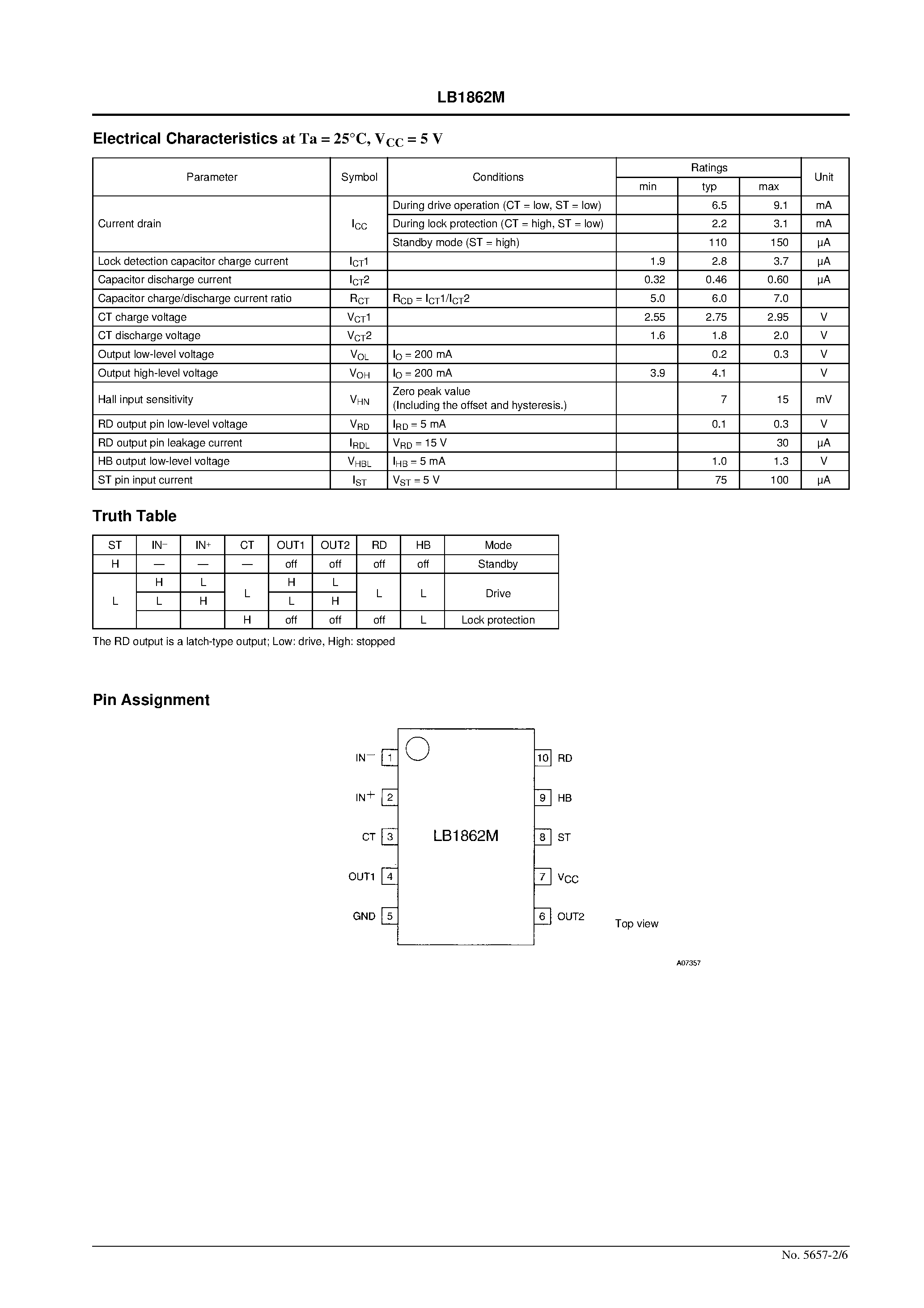 Datasheet LB1862M page 2 Datasheet LB1862M - Fan Motor Single-Phase Full-Wave Drivers page 2
