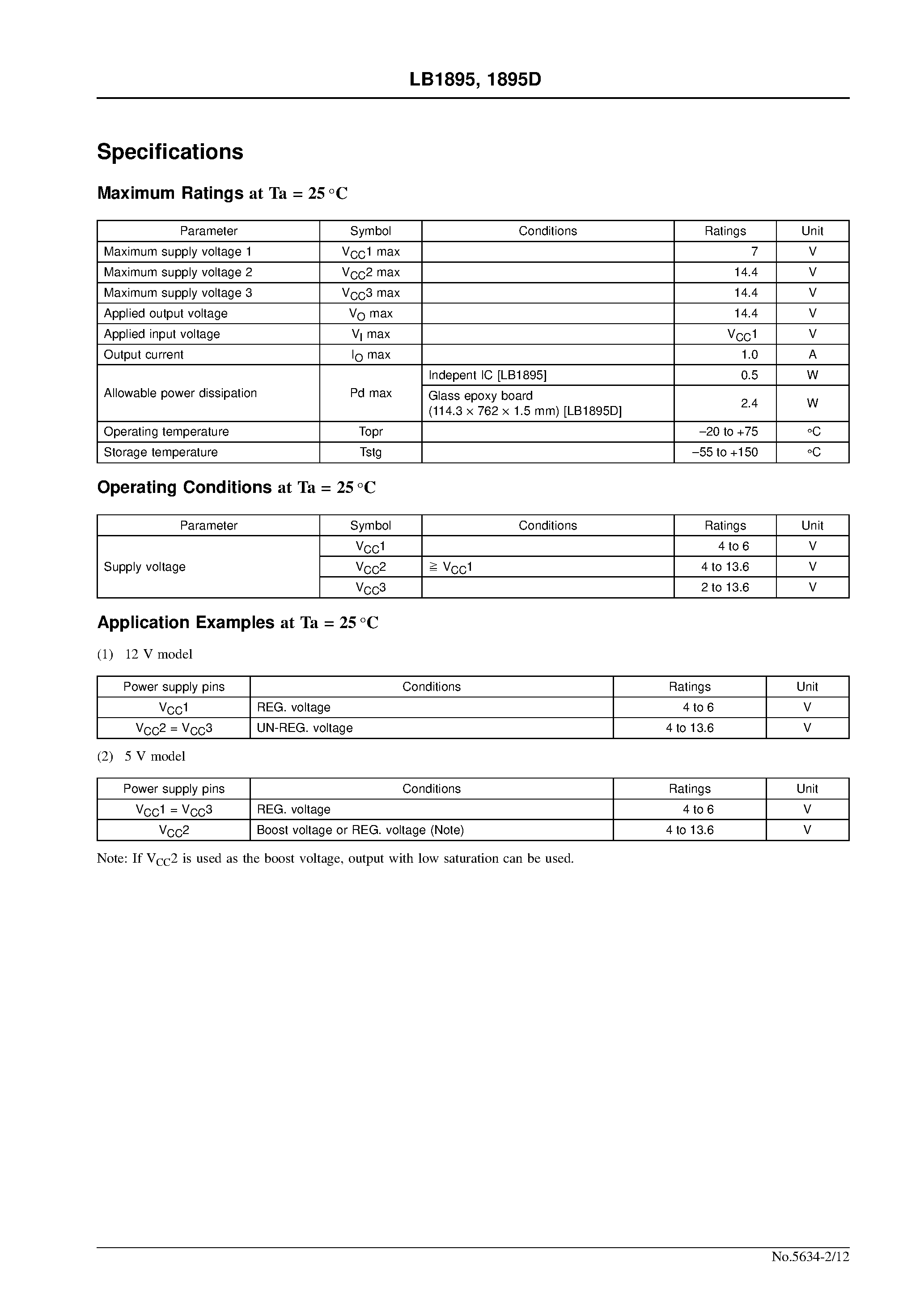 Datasheet LB1895 - 3-Phase Brushless Motor Driver for CD-ROM Spindle Motors page 2
