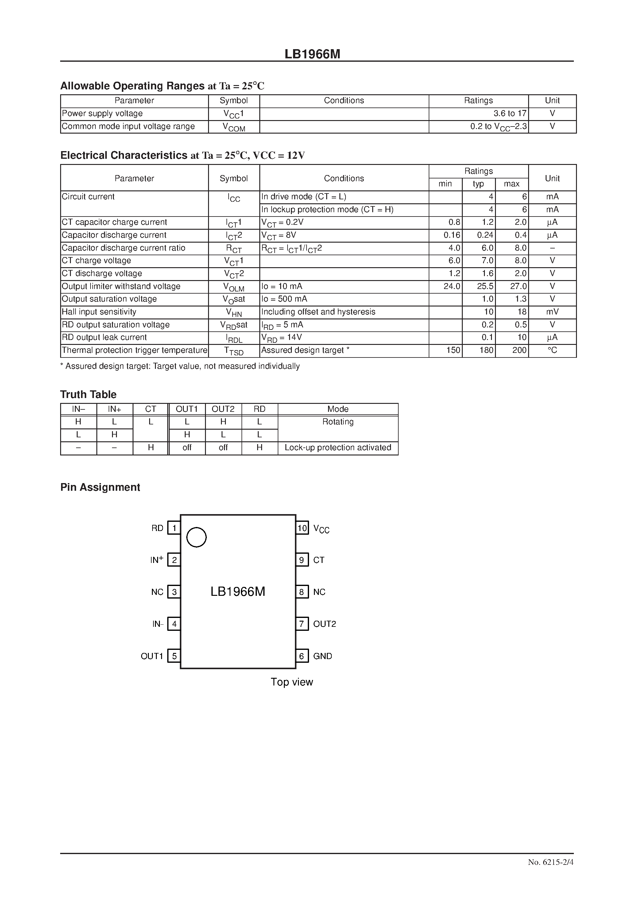 Datasheet LB1966 - Fan Motor 2-Phase Half-Wave Driver page 2