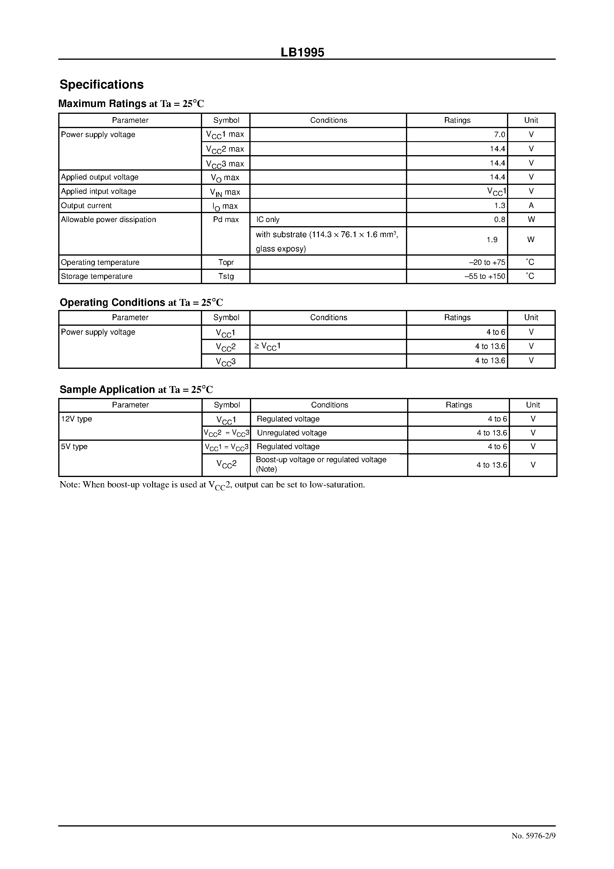 Datasheet LB1995 page 2 Datasheet LB1995 - Three-Phase Brushless Motor Driver for CD-ROM Spindle Drive page 2
