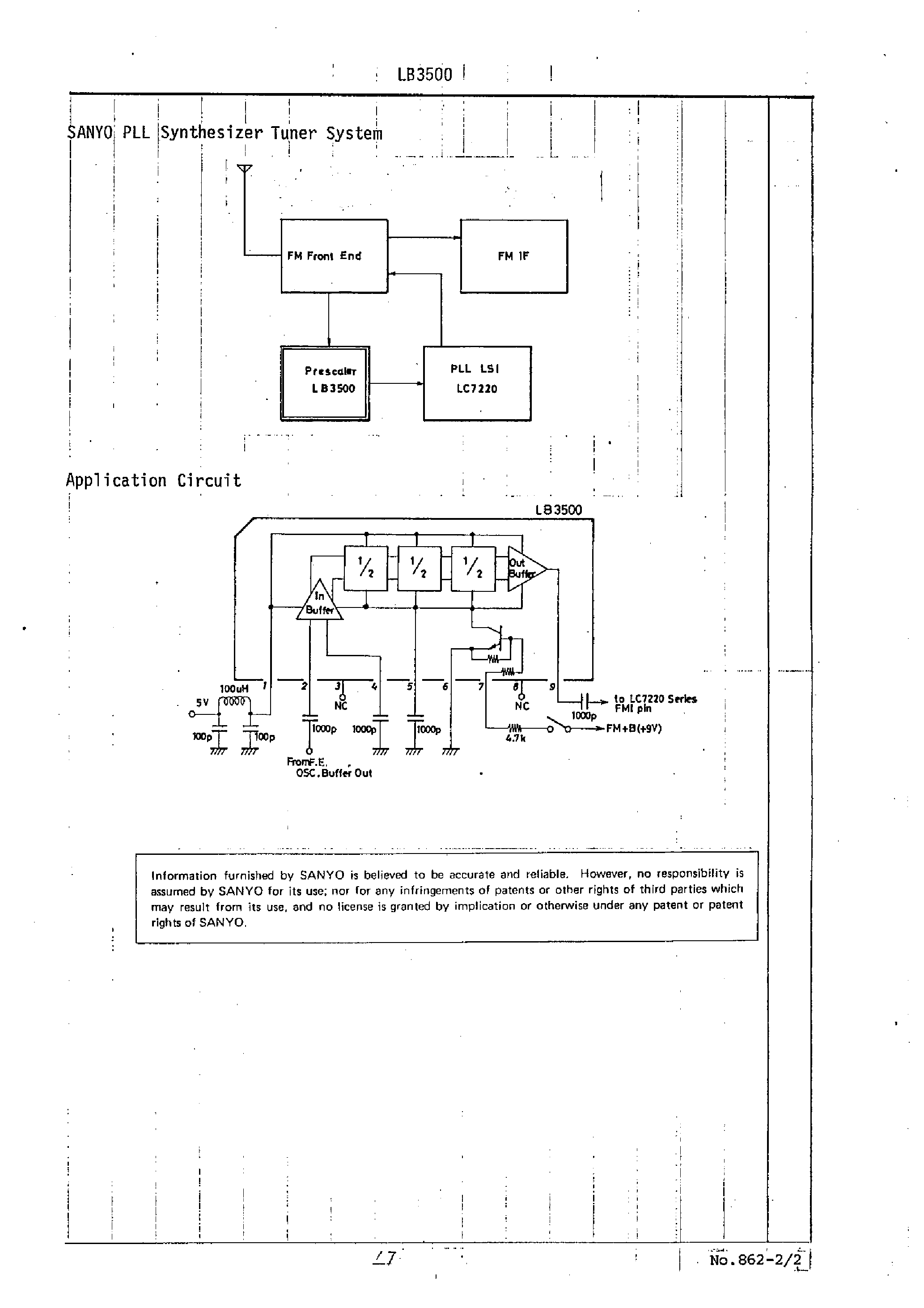 Даташит на микросхему LB3500 страница 2 Даташит LB3500 - 1/8 Prescaler for PLL Electronic Tuning страница 2