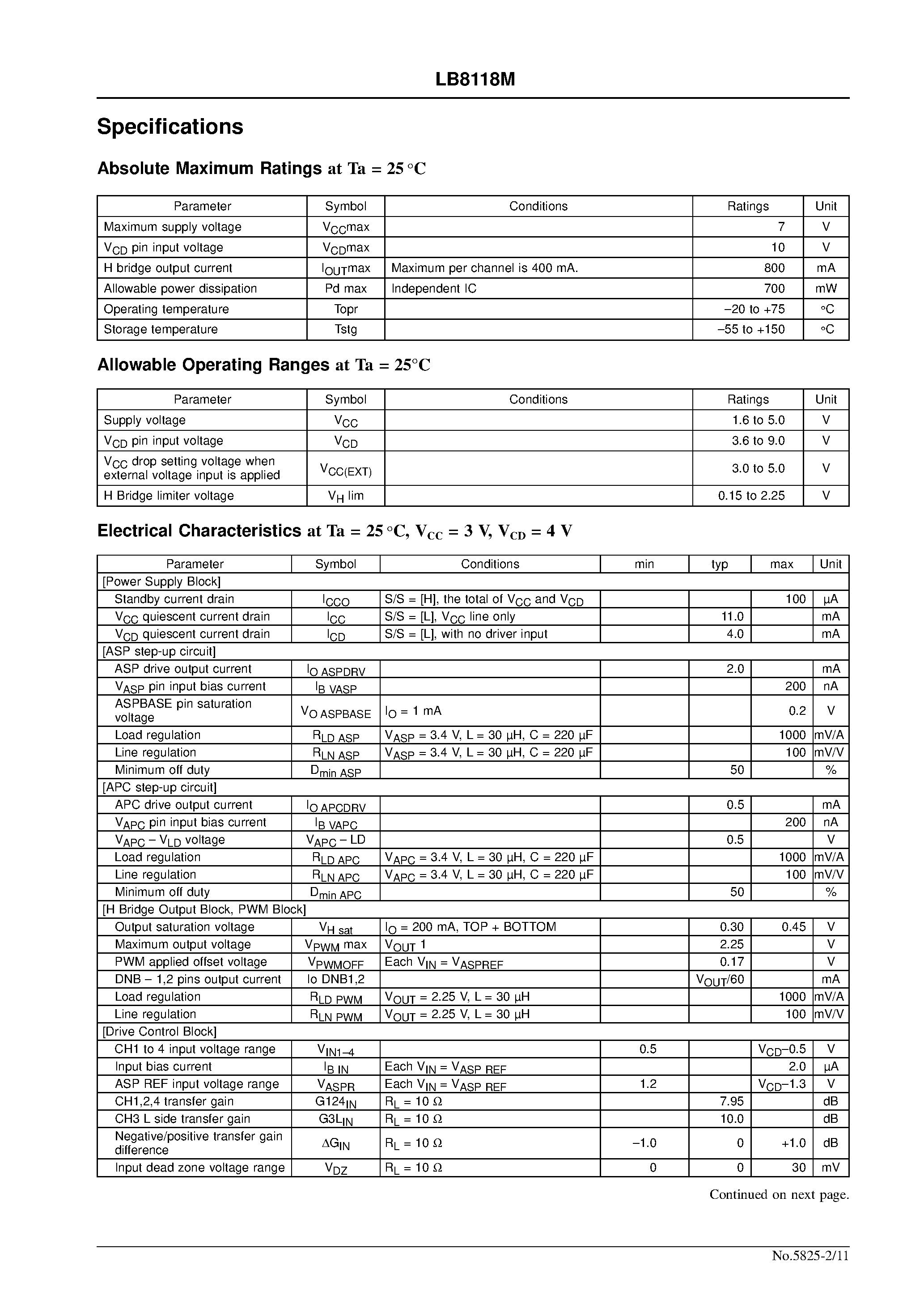 Даташит LB8118M - Actuator Driver for Portable CD Players страница 2