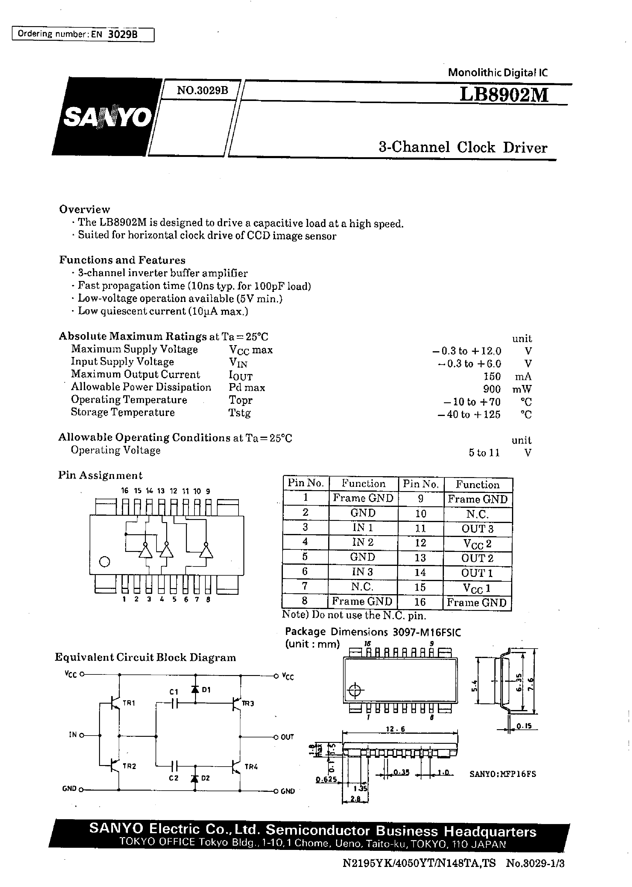 Datasheet LB8902 - 3-Channel Clock Driver page 1