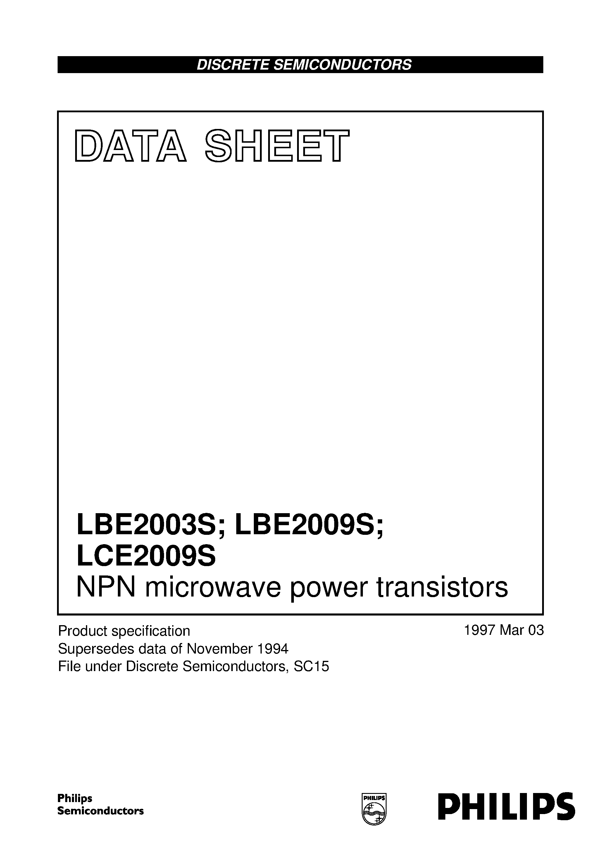 Даташит на микросхему LBE2003S страница 1 Даташит LBE2003S - NPN microwave power transistors страница 1