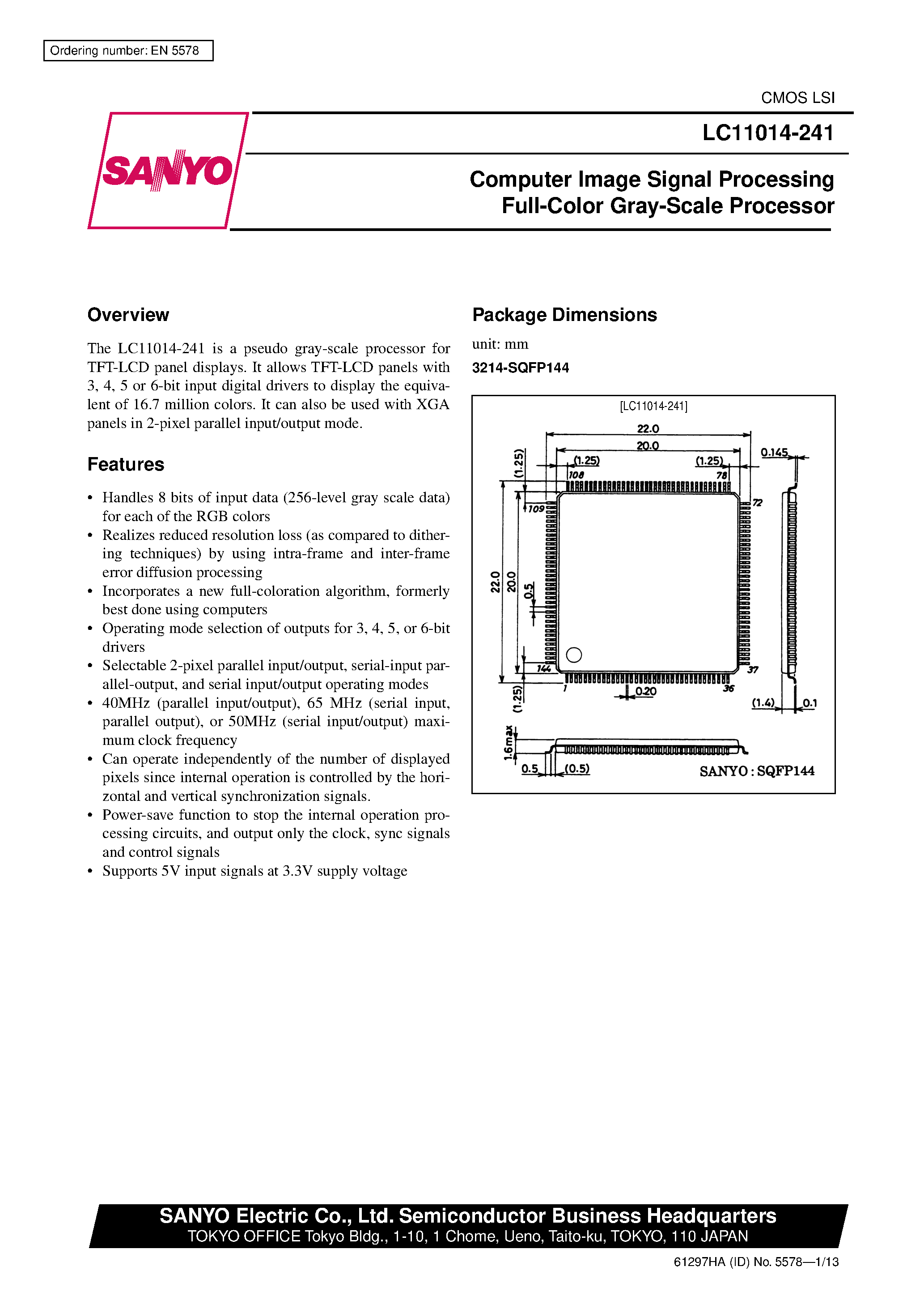 Datasheet LC11014-241 - Computer Image Signal Processing Full-Color Gray-Scale Processor page 1