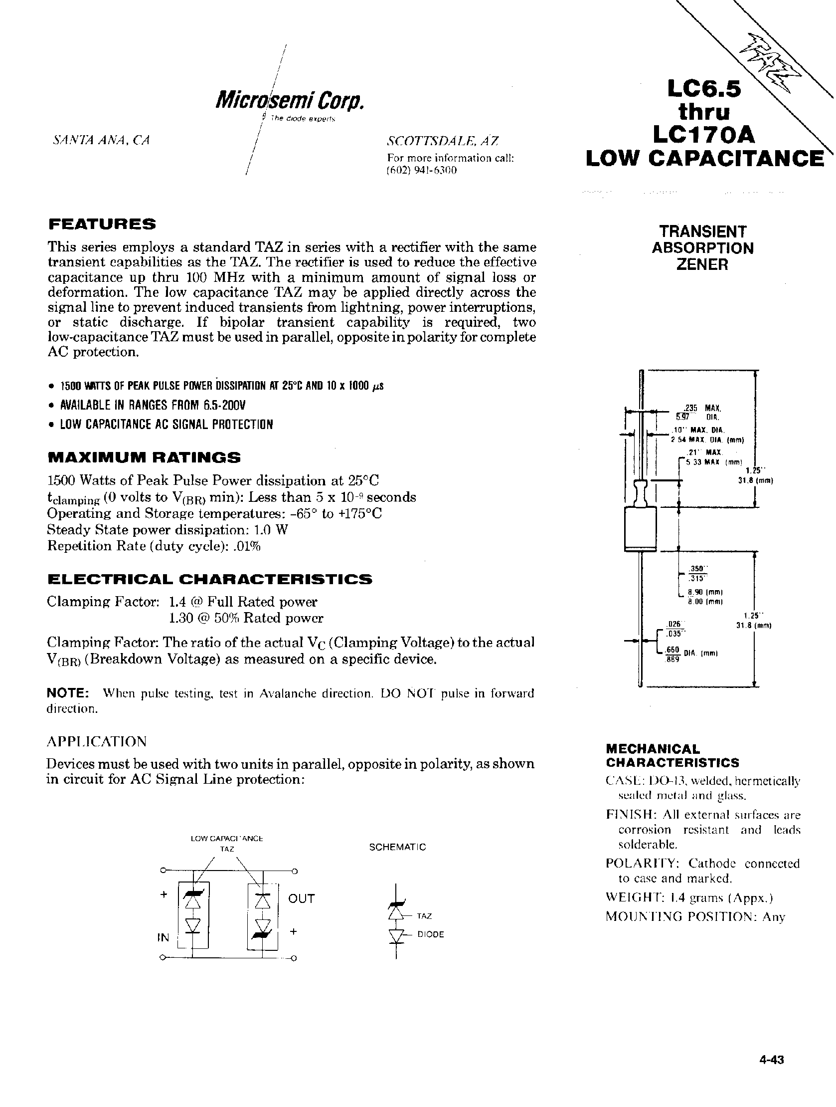 Datasheet LC130 - TRANSIENT ABSORPTION ZENER page 1
