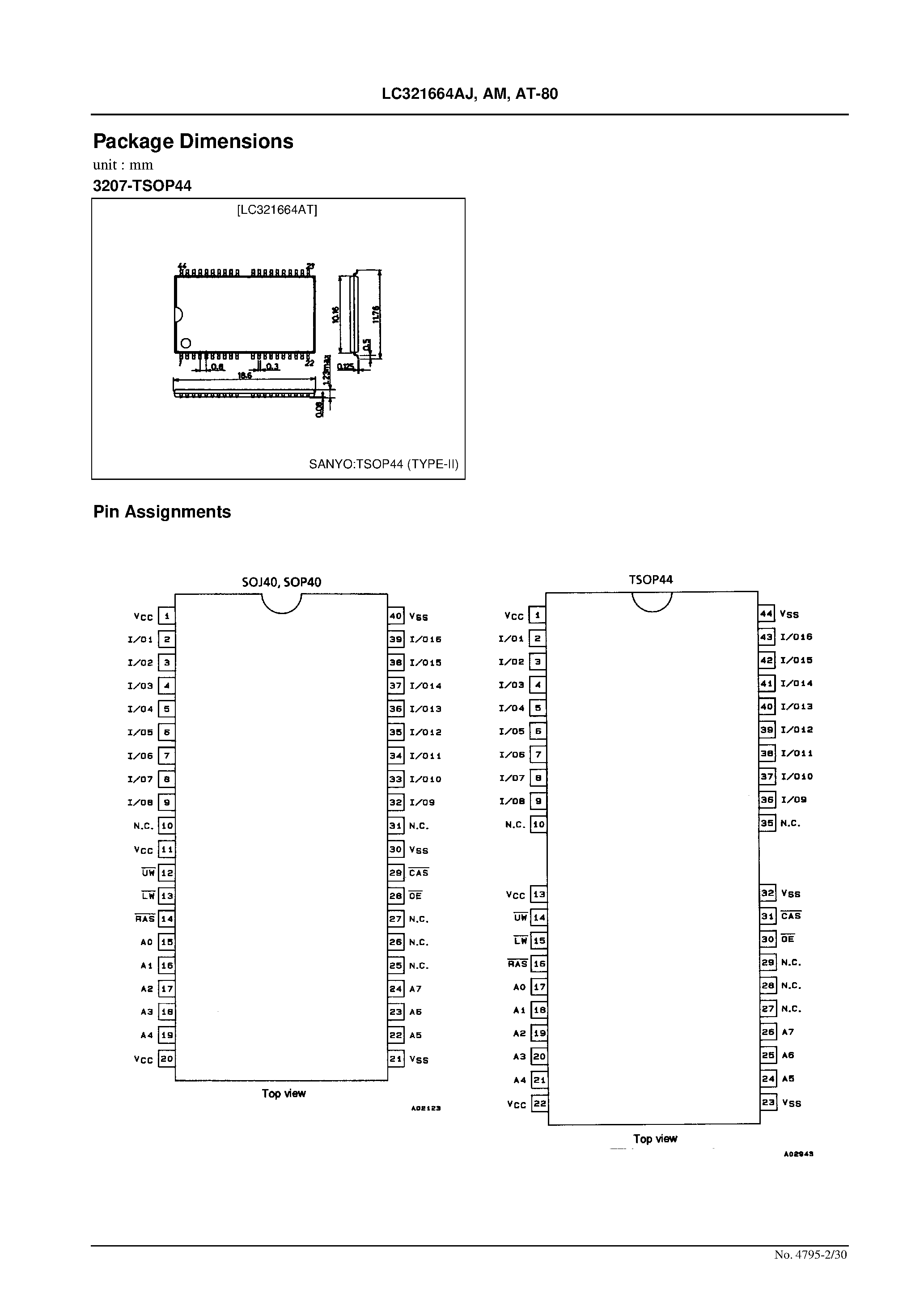 Даташит LC321664AM - 1 MEG (65536 words X 16 bits) DRAM Fast Page Mode / Byte Write страница 2