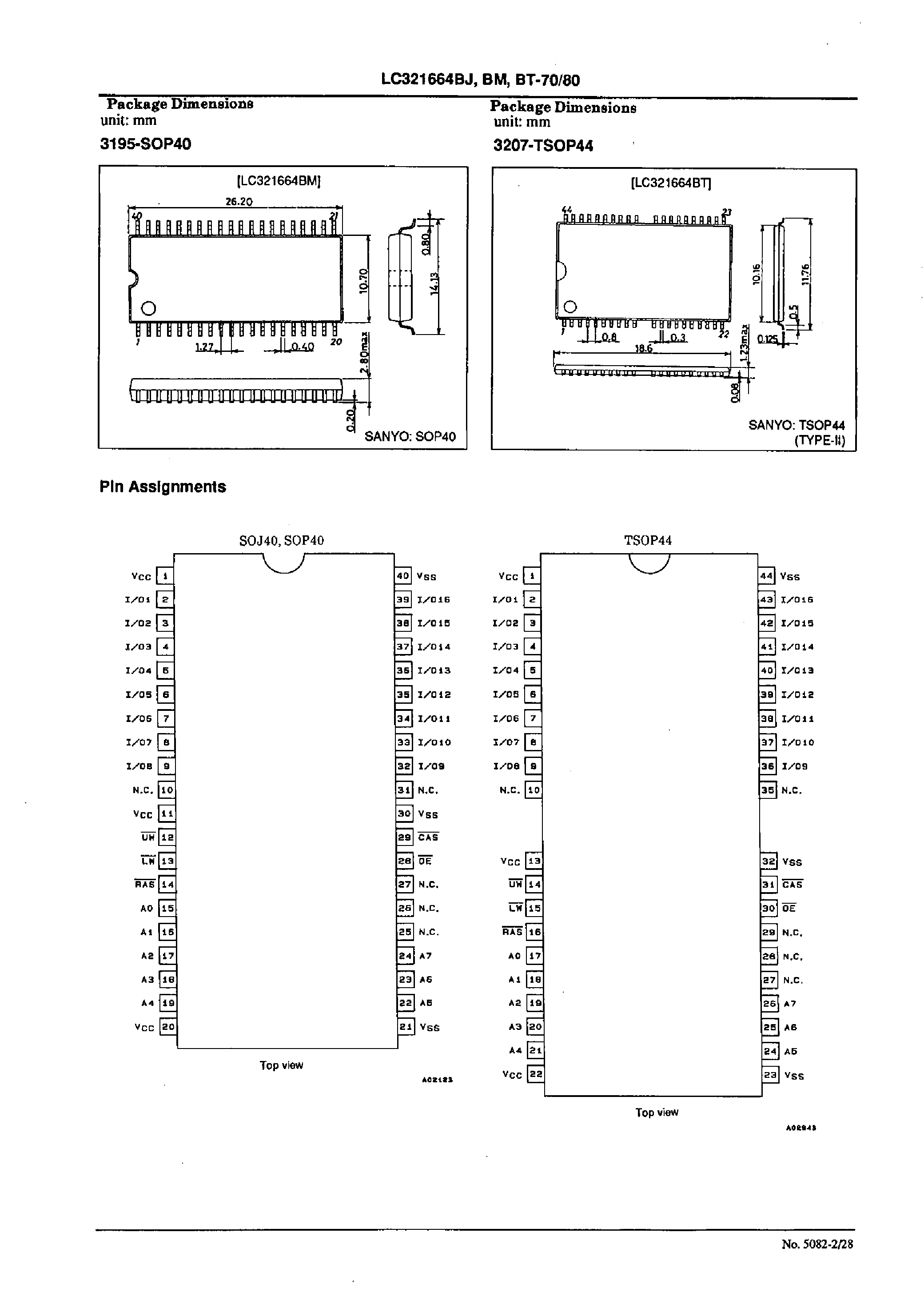 Даташит LC321664BT-70 - 1 MEG (65536 words X 16 bits) DRAM Fast Page Mode / Byte Write страница 2
