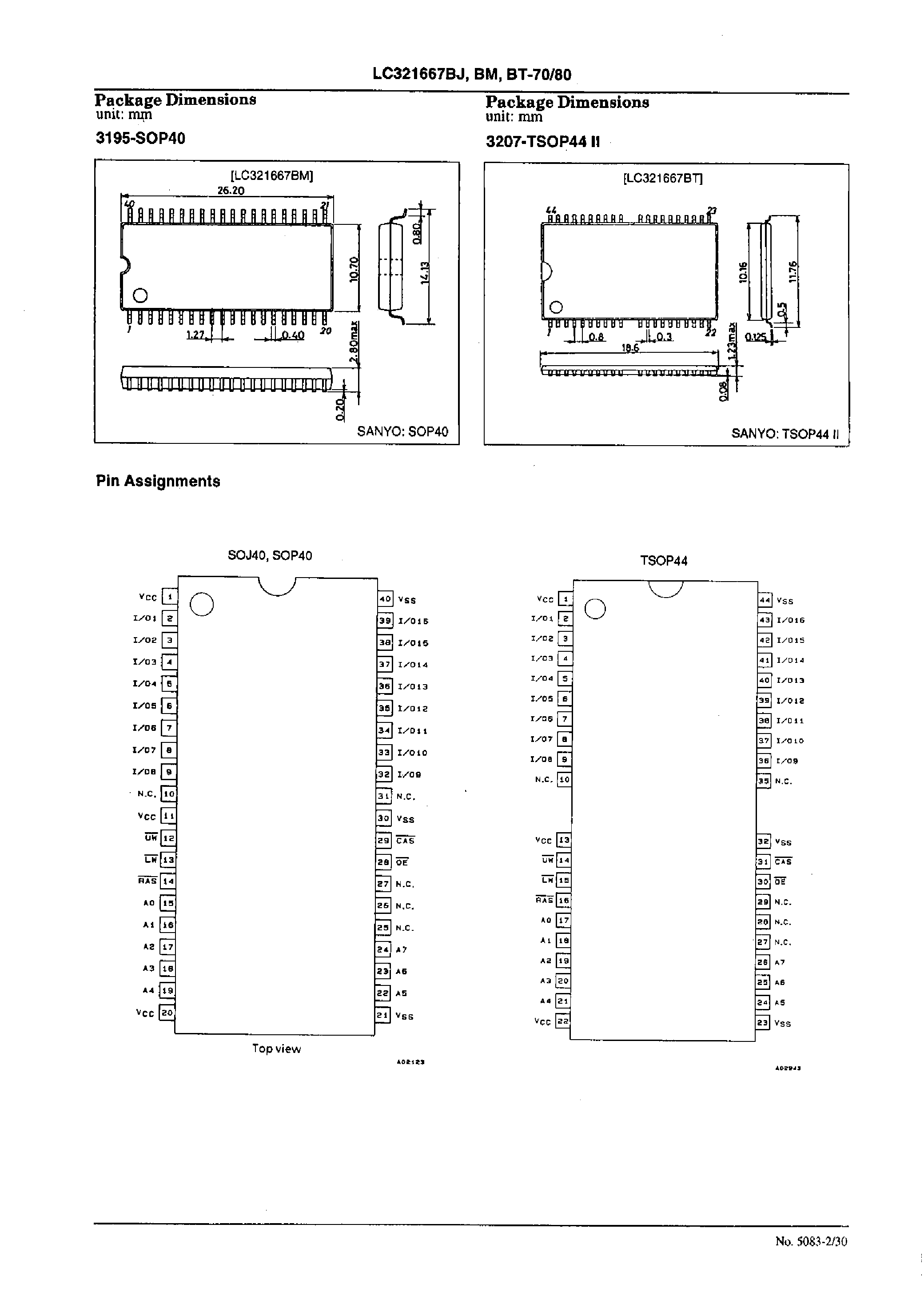 Даташит LC321667BT-70 - 1 MEG (65536 words X 16 bits) DRAM EDO Page Mode / Byte Write страница 2