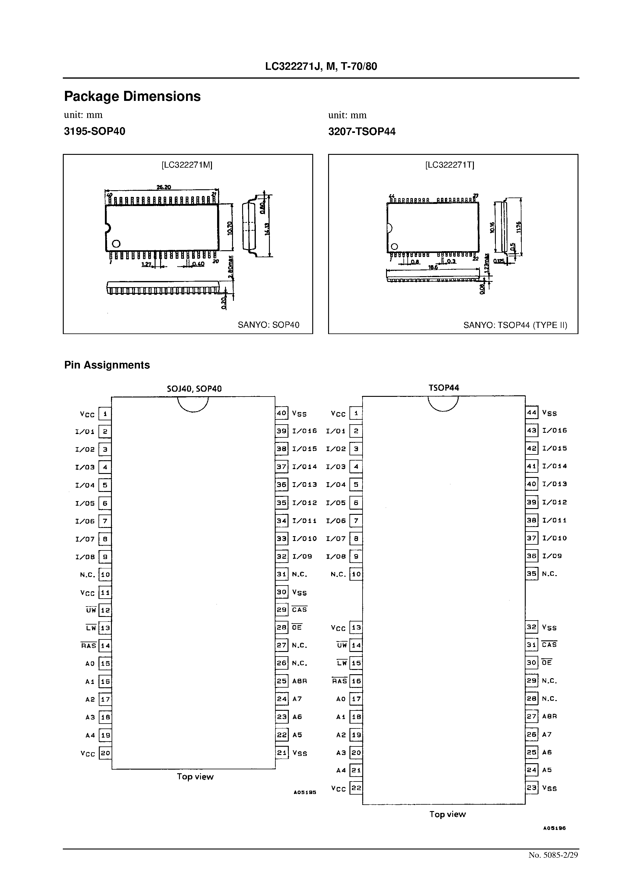 Datasheet LC322271T-80 - 2 MEG (131072 words X 16 bits) DRAM Fast Page Mode / Byte Write page 2