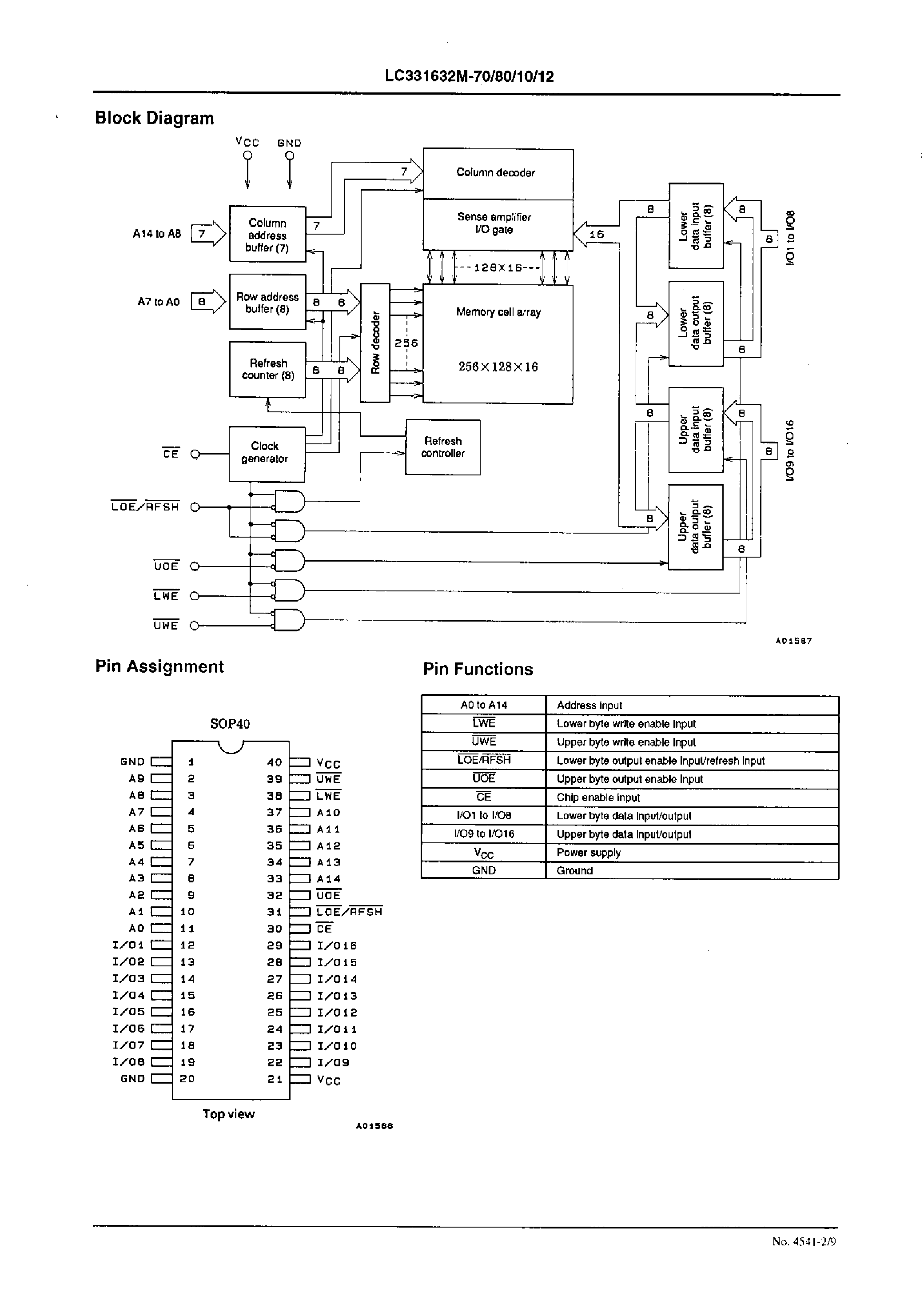 Даташит LC331632M-12 - 512K (32768 words X 16 bits) Pseudo-SRAM страница 2