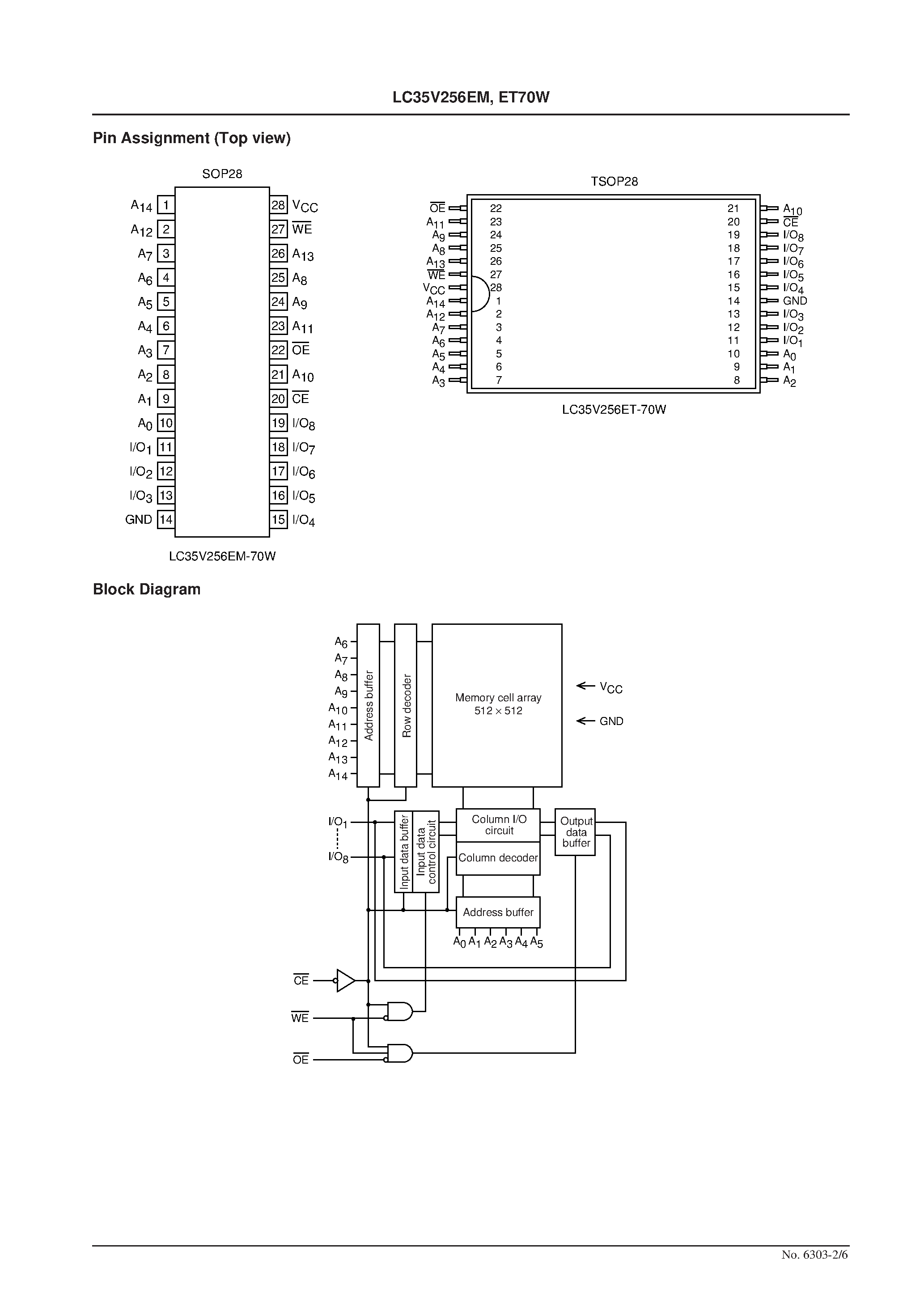 Даташит LC35V256EM - 256K (32K words x 8 bits) SRAM Control pins: OE and CE страница 2