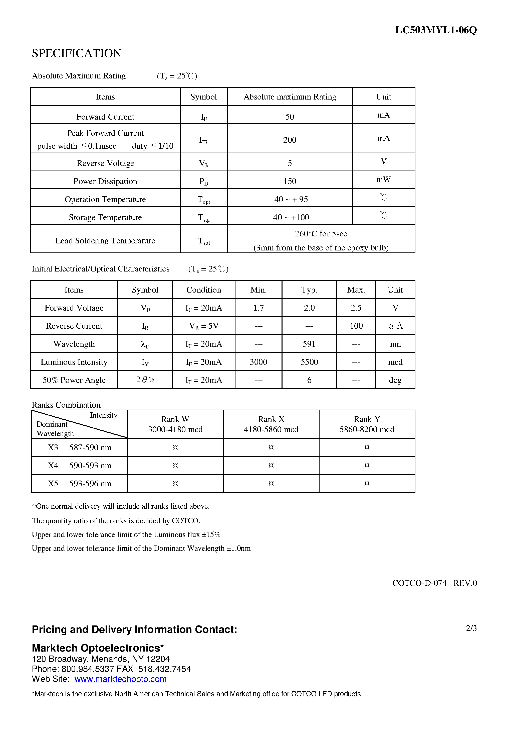 Datasheet LC503MYL1-06Q page 2 Datasheet LC503MYL1-06Q - Yellow 6 5mm LED lamp with water transparent lens page 2
