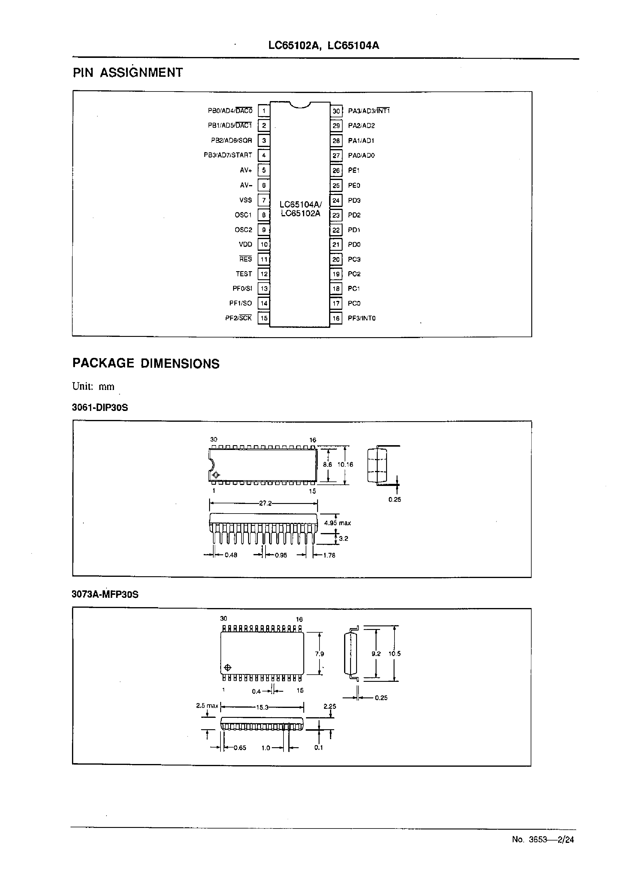 Datasheet LC65102A - 4-Bit Single-Chip Microprocessors page 2