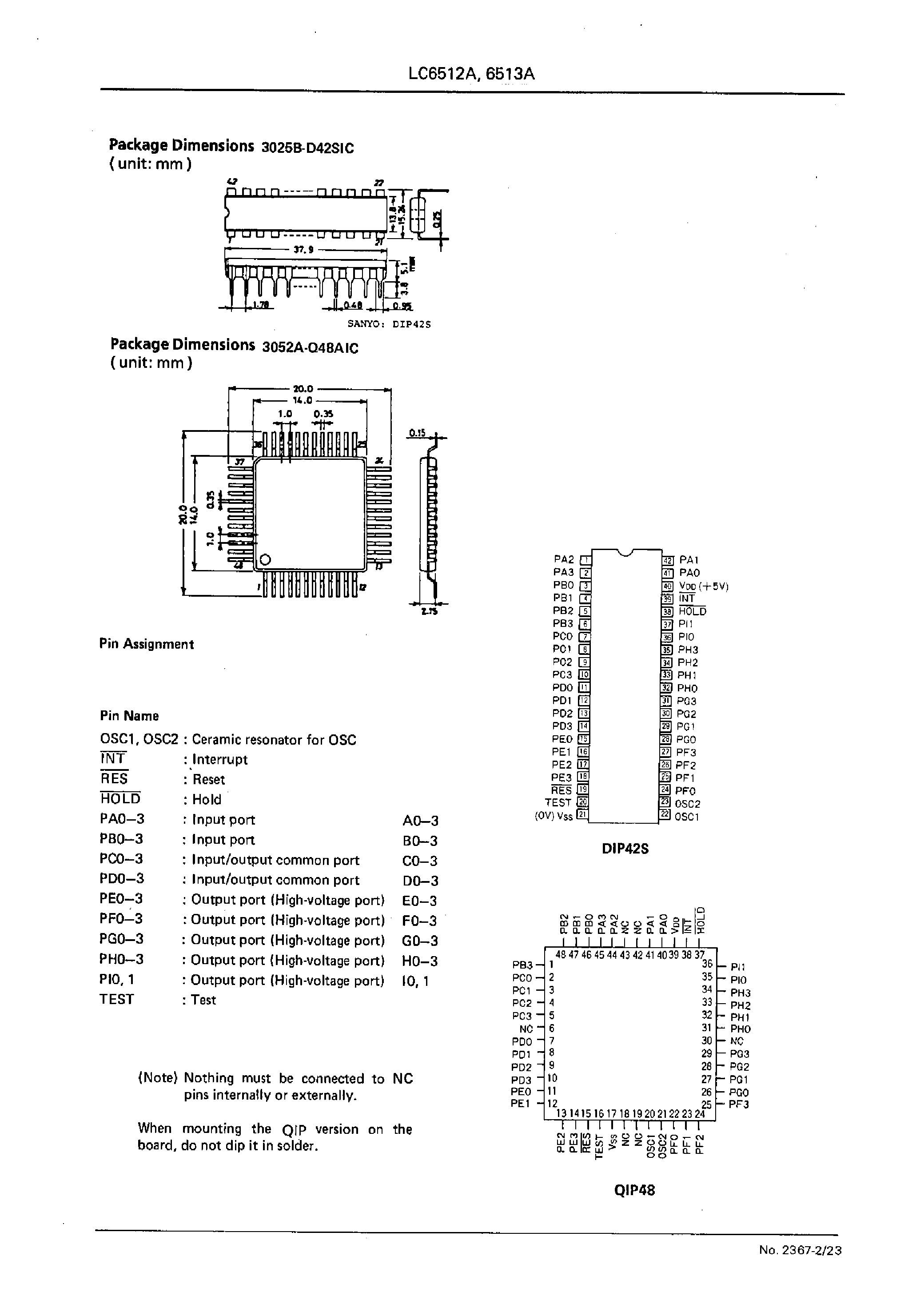 Datasheet LC6512A - SINGLE-CHIP 4-BIT MICROCOMPUTER FOR CONTROL-ORIENTED APPLICATIONS(LOW-THRESHOLD INPUT / ON-CHIP FLT DRIVER) page 2