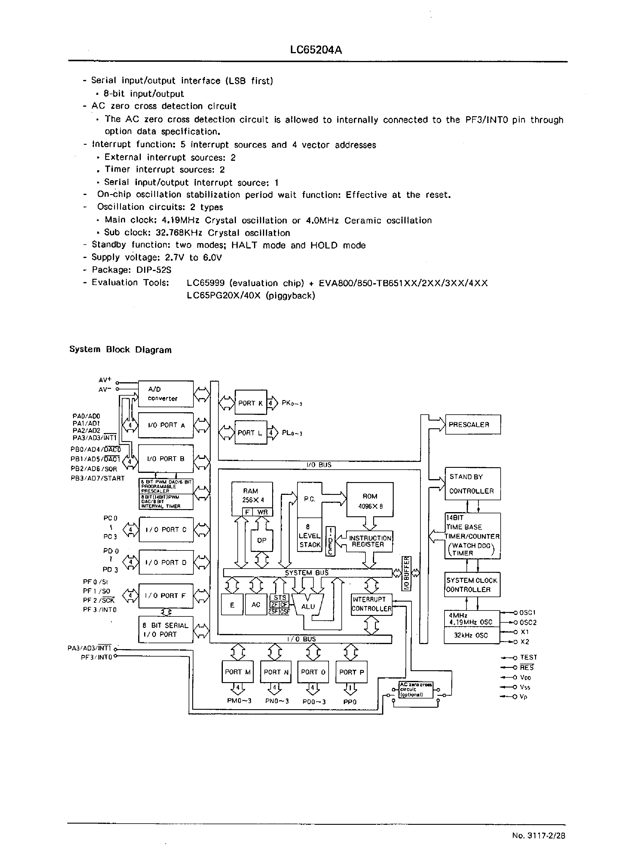 Даташит LC65204 - 4-bit SingleChip Microcomputer for Control Applications страница 2