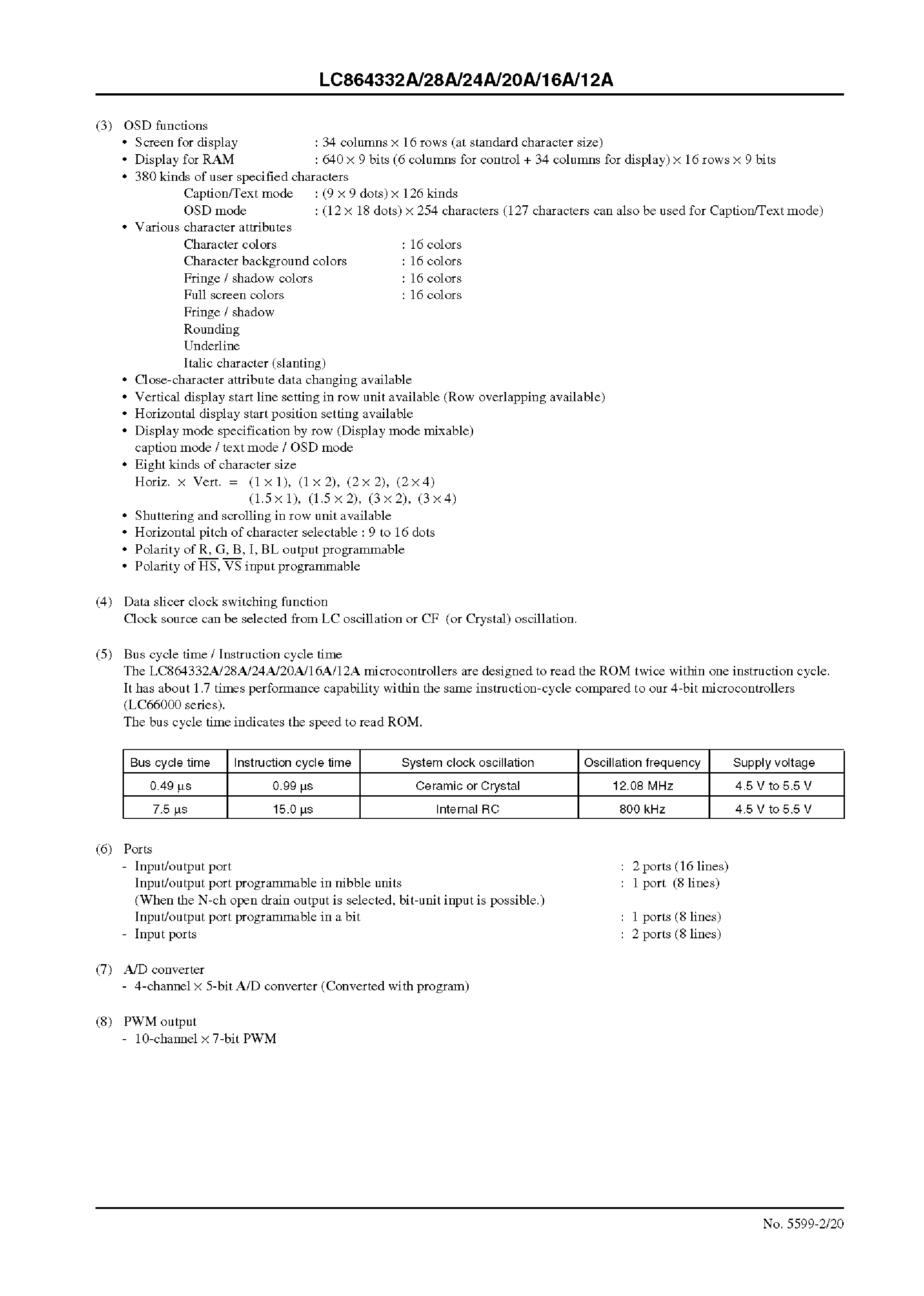 Datasheet LC864316A - 8-Bit Single-Chip Microcontroller page 2