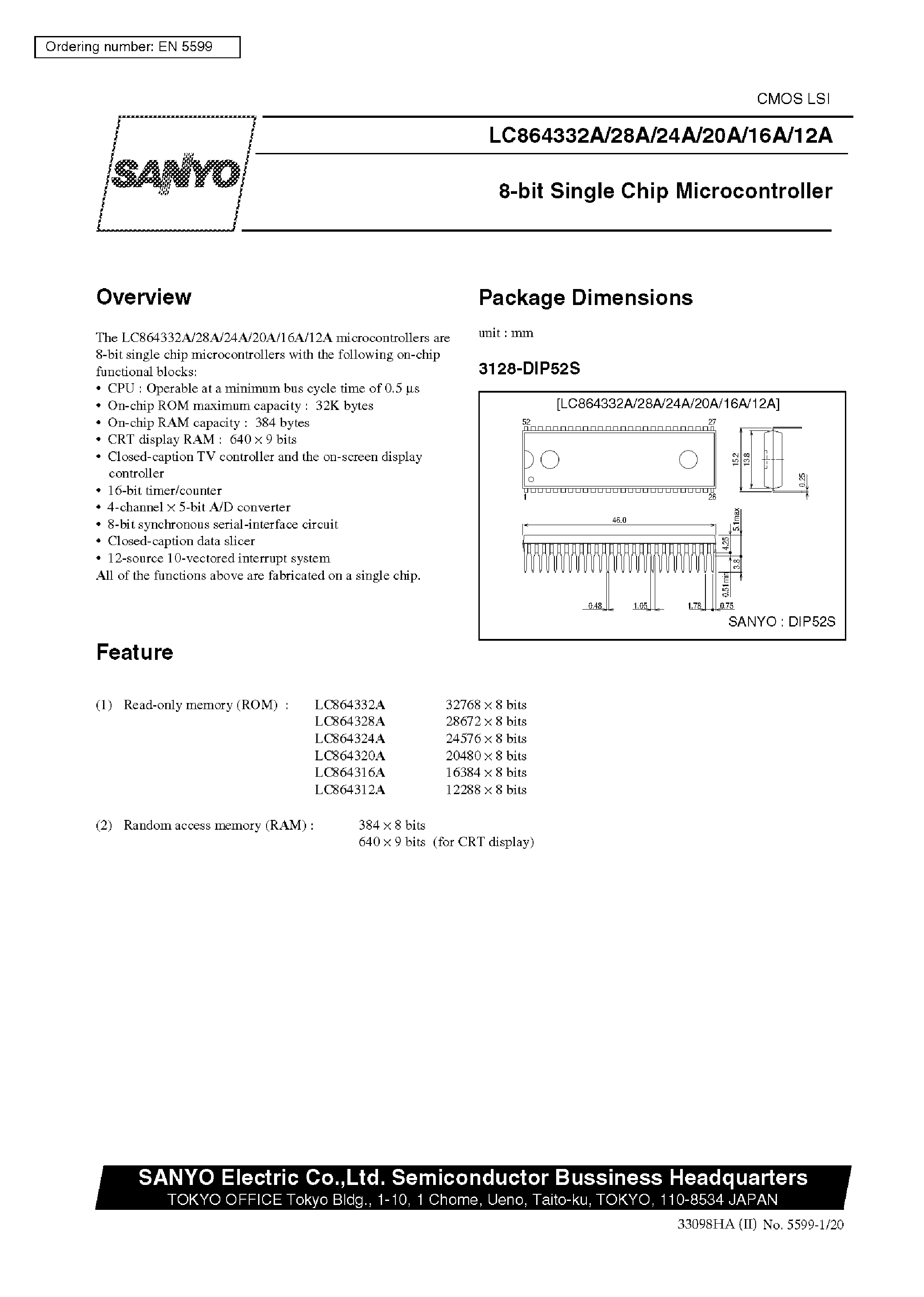 Datasheet LC864324A - 8-Bit Single-Chip Microcontroller page 1