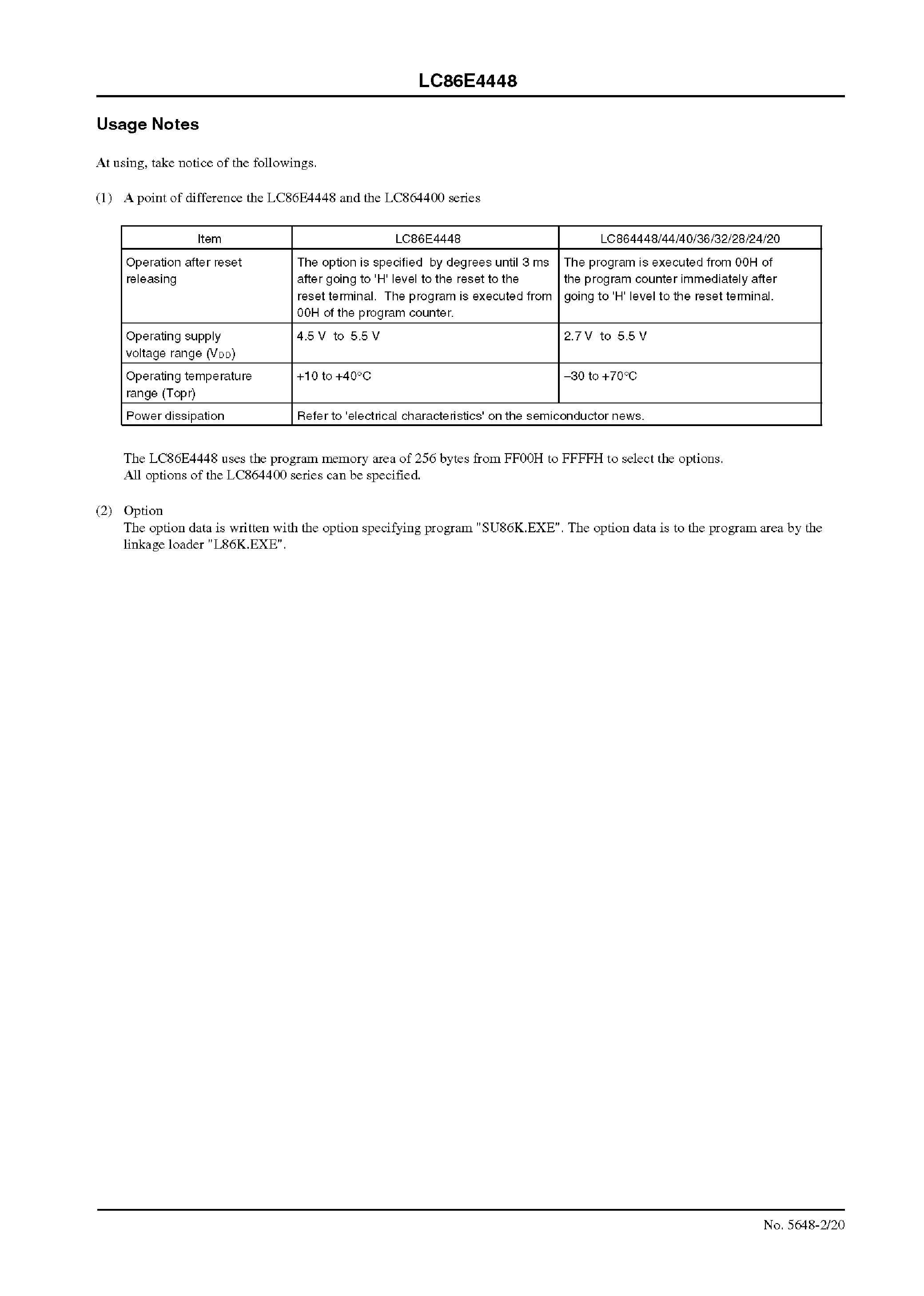 Datasheet LC864448 - 8-Bit Single Chip Microcontroller page 2