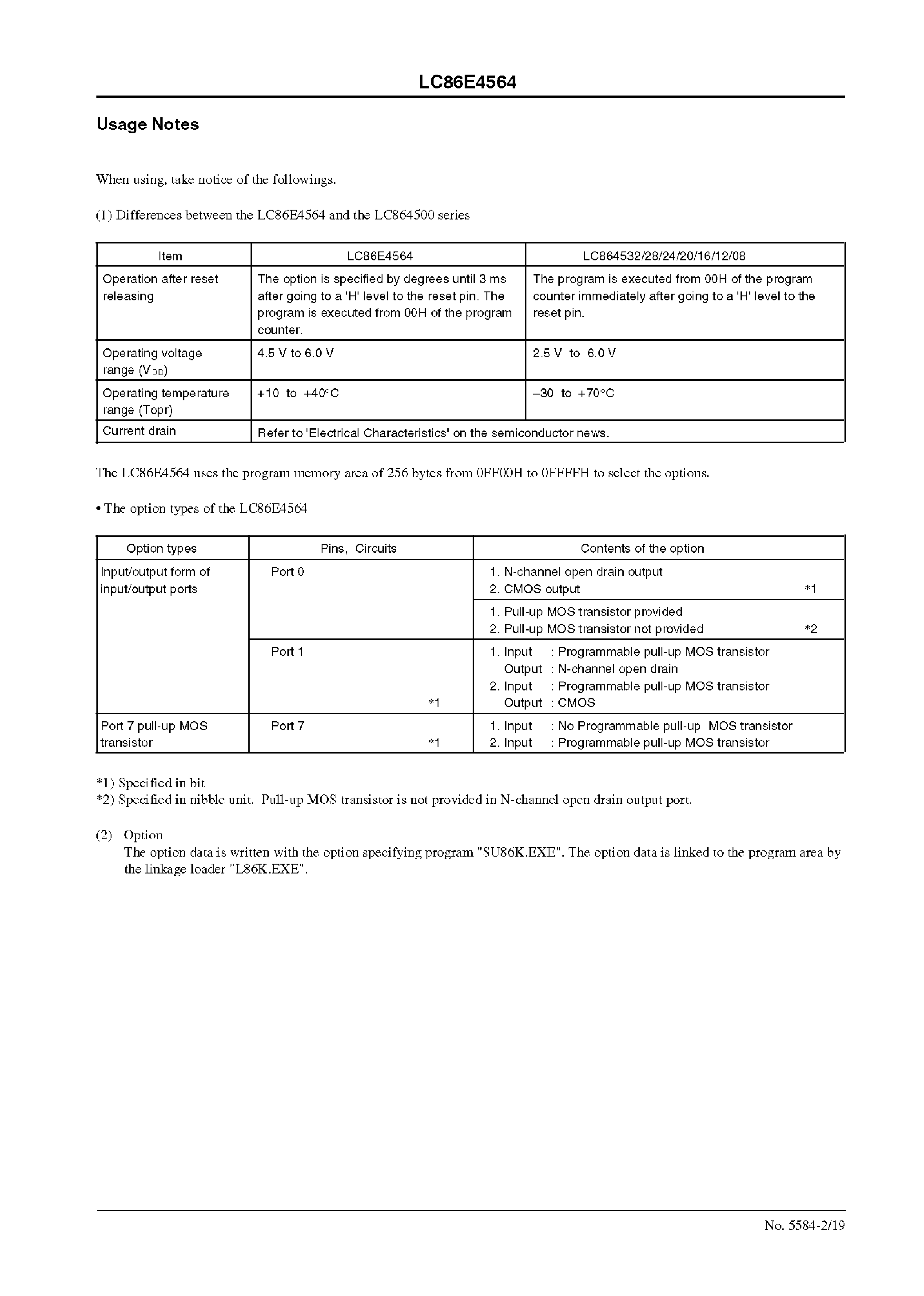 Datasheet LC864524 - One-time PROM built-in 8-Bit Single Chip Microcontroller page 2