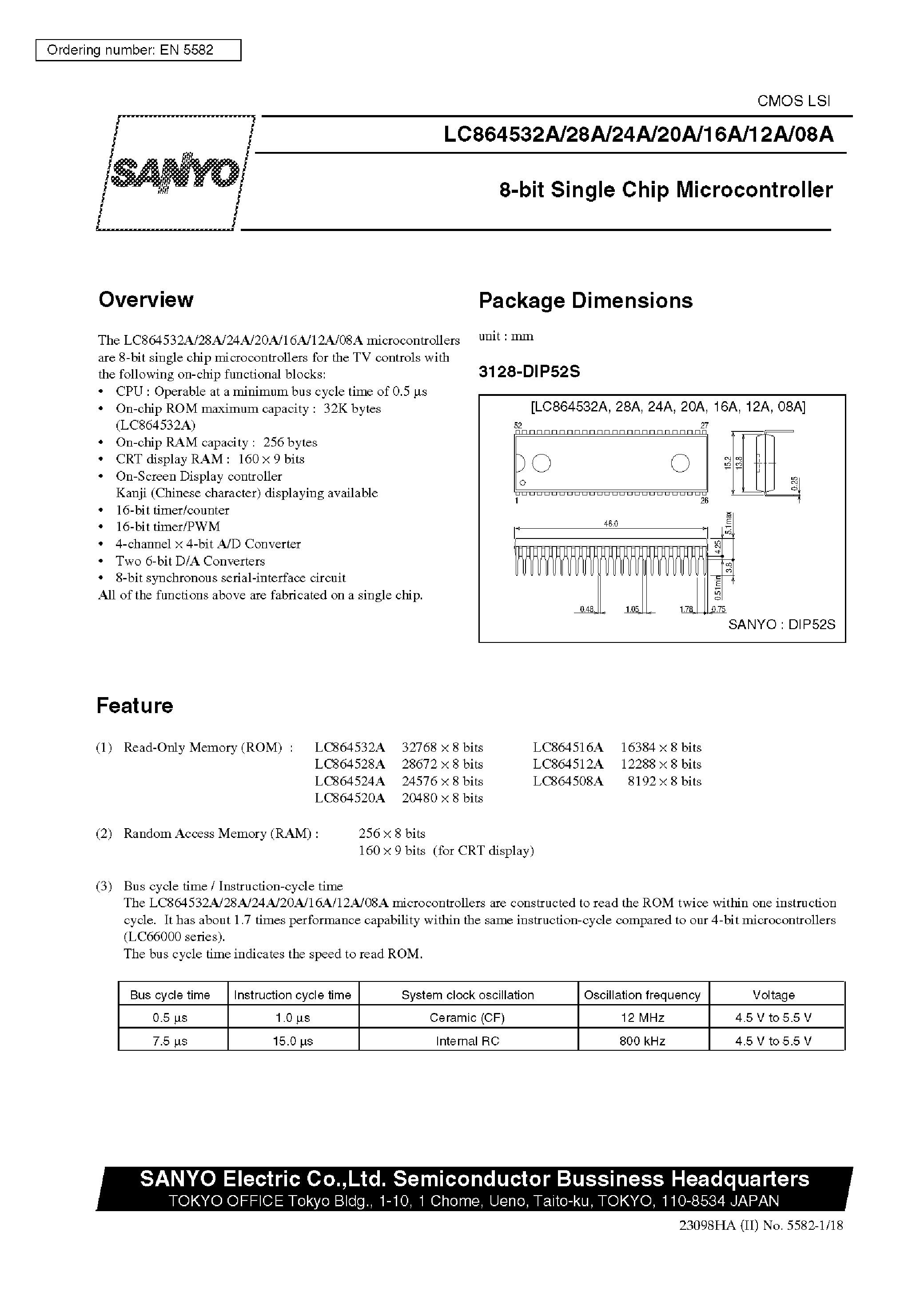 Datasheet LC864524A - 8-Bit Single-Chip Microcontroller page 1