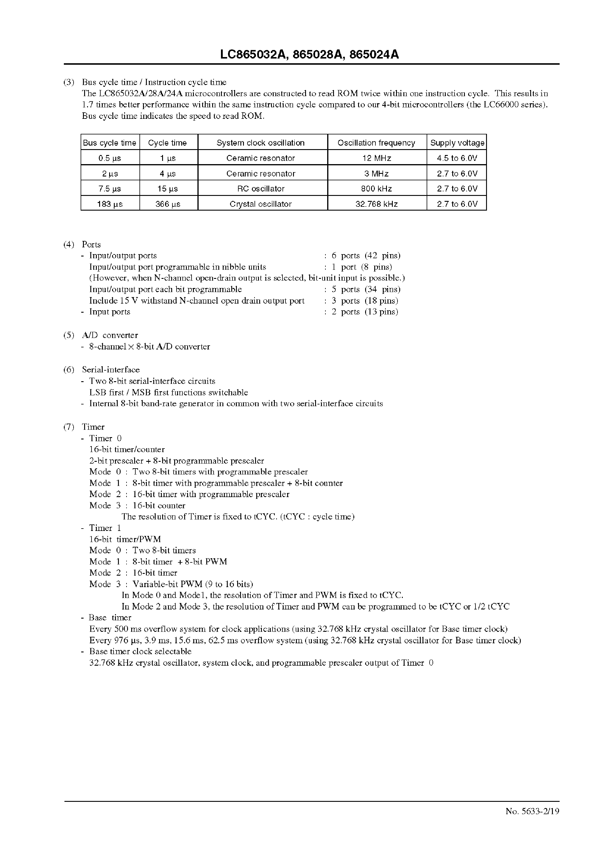 Datasheet LC865028A - 8-Bit Single-Chip Microcontroller page 2