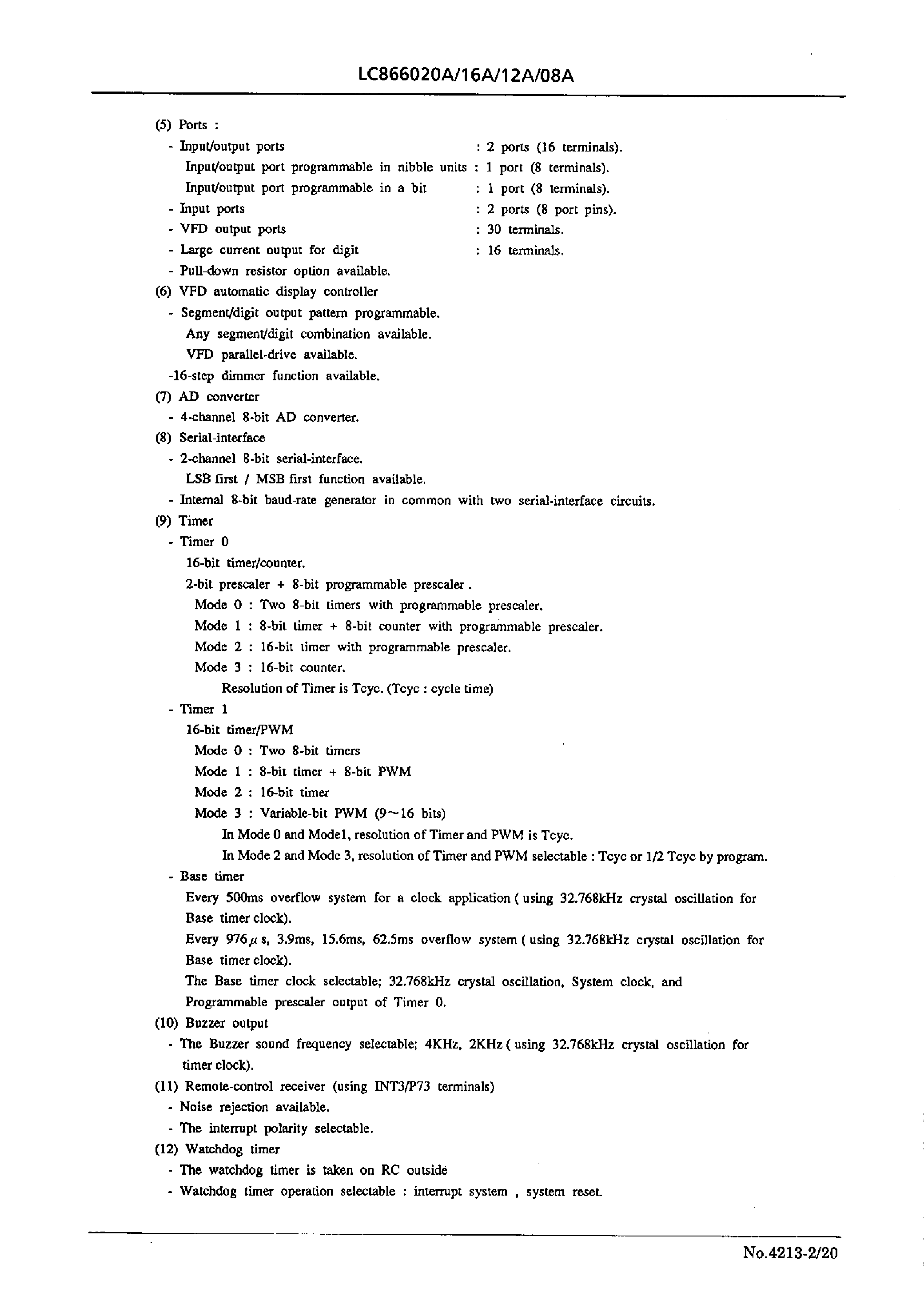 Datasheet LC866020A - 8-bit single chip microcomputer page 2
