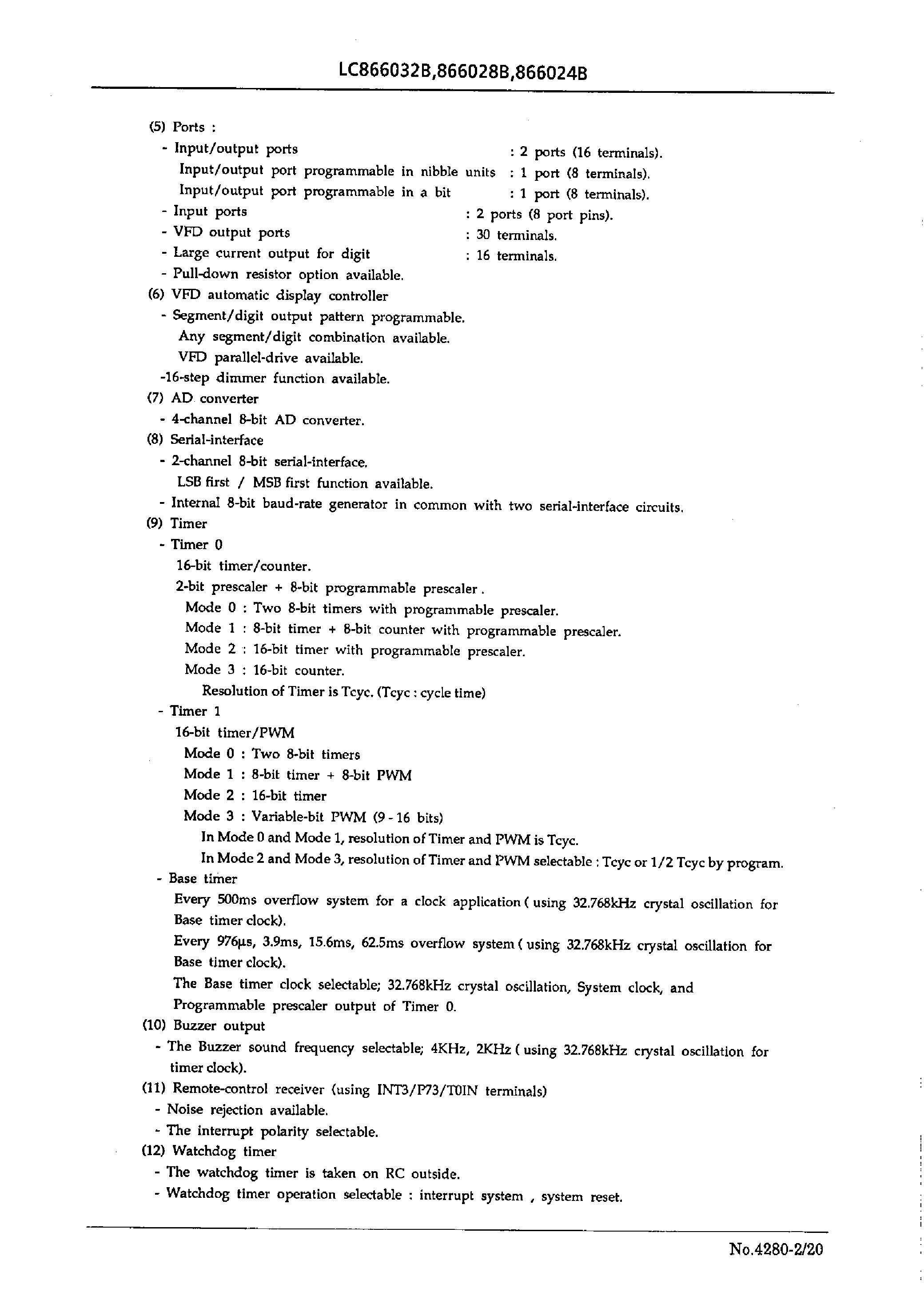 Datasheet LC866032B - 8-bit single chip microcomputer page 2