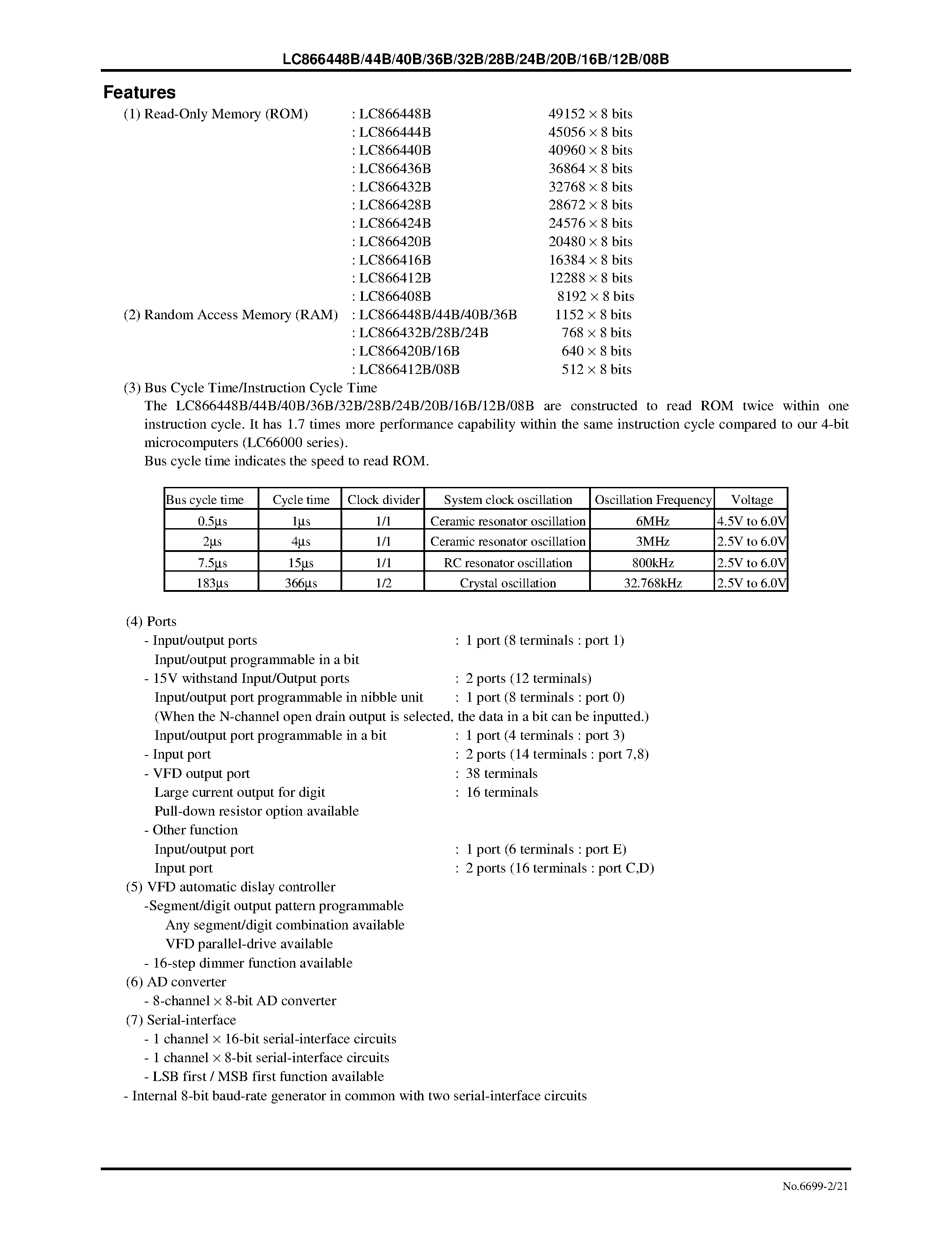 Datasheet LC866432B - 8-Bit Single Chip Microcontroller page 2