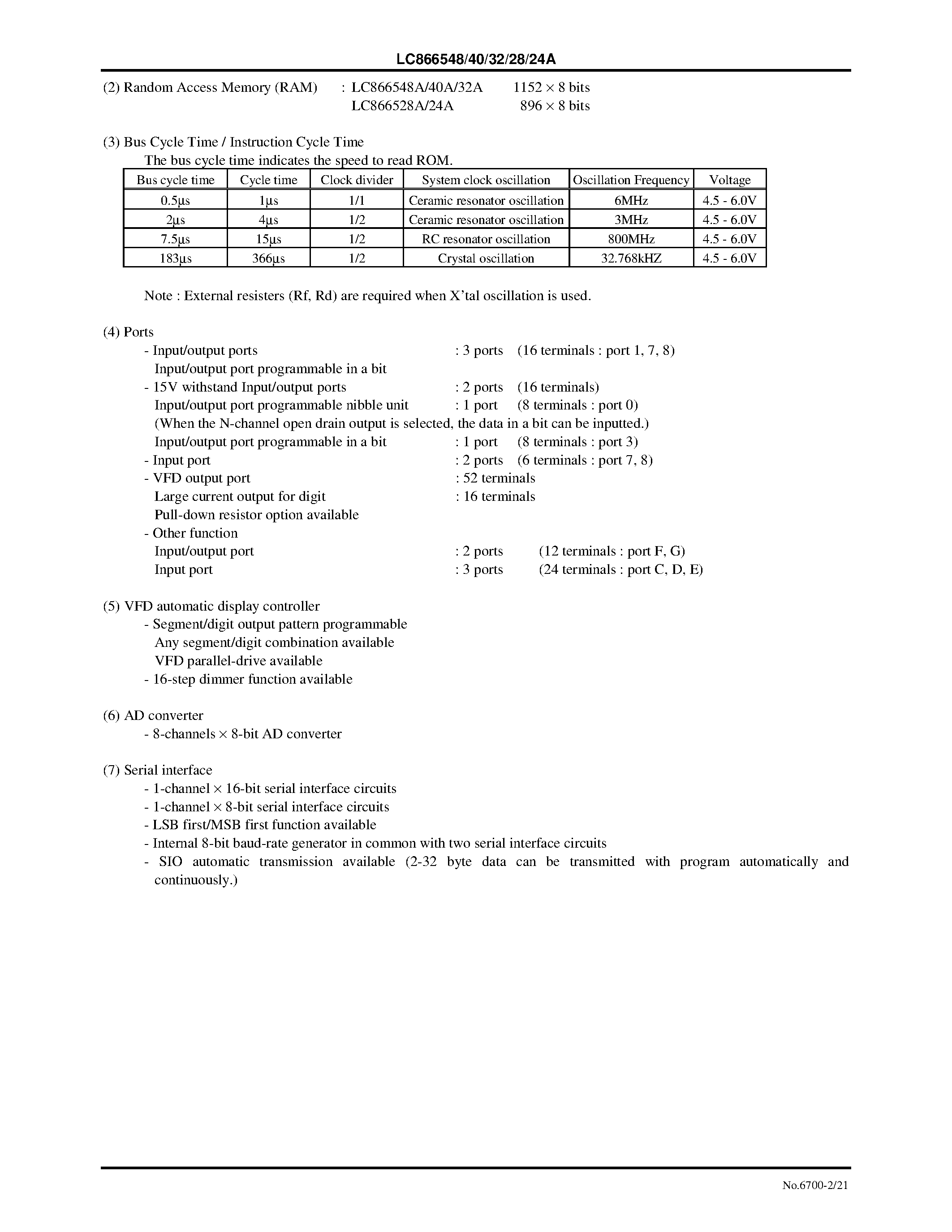 Datasheet LC866548A - 8-Bit Single Chip Microcontroller page 2