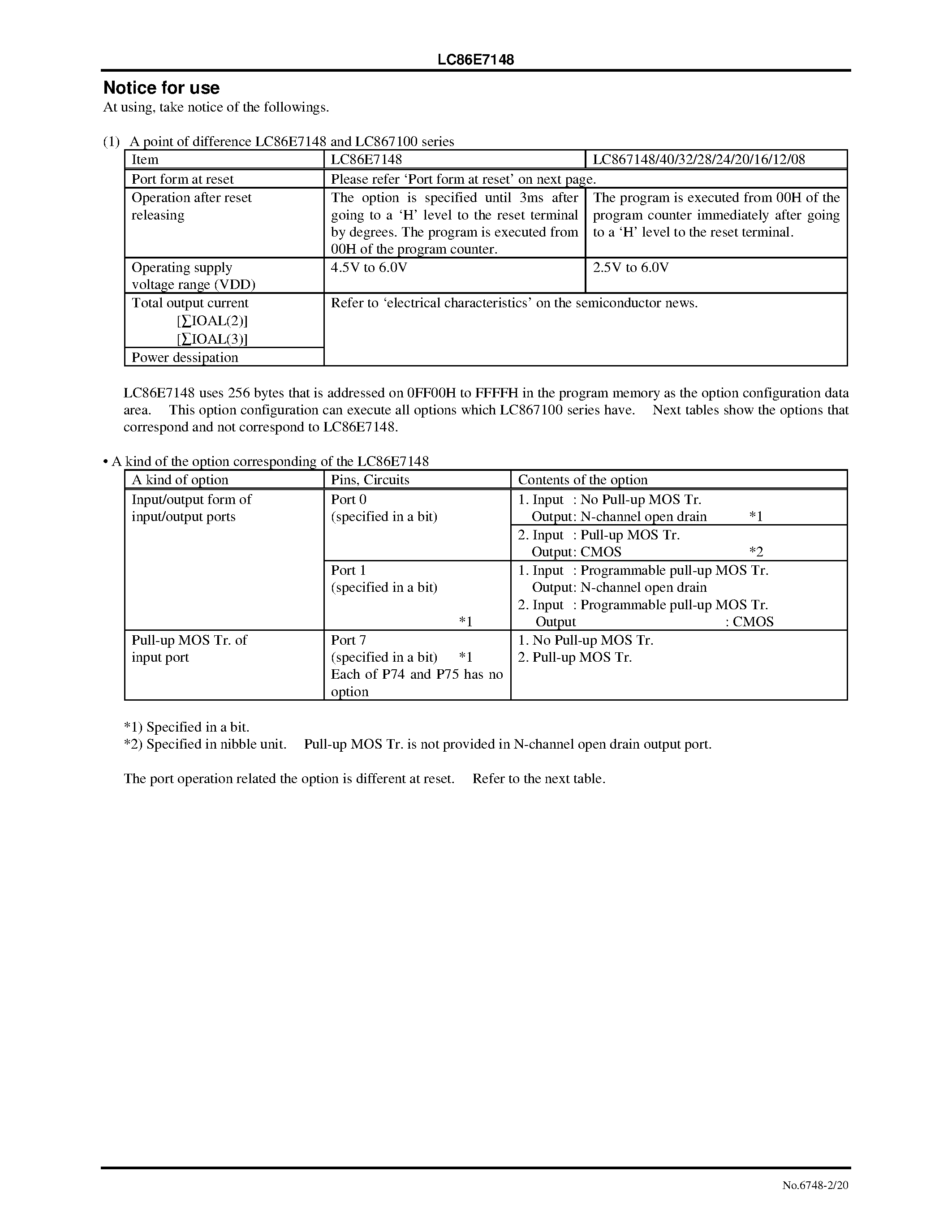Datasheet LC867120 - 8-Bit Single Chip Microcontroller with One-Time Programmable PROM page 2