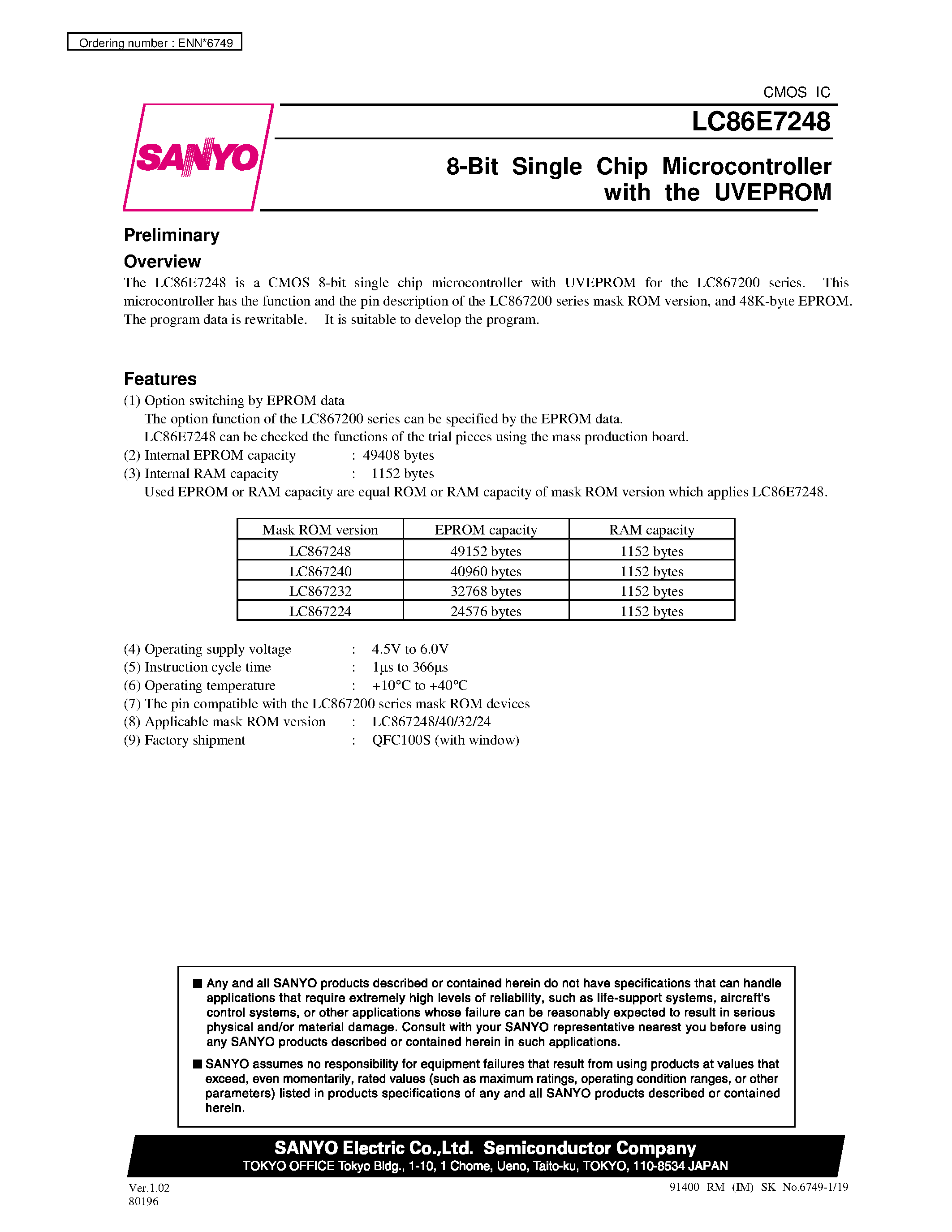 Datasheet LC867232 - 8-Bit Single-Chip Microcontroller with the One-Time Programmable PROM Built in page 1