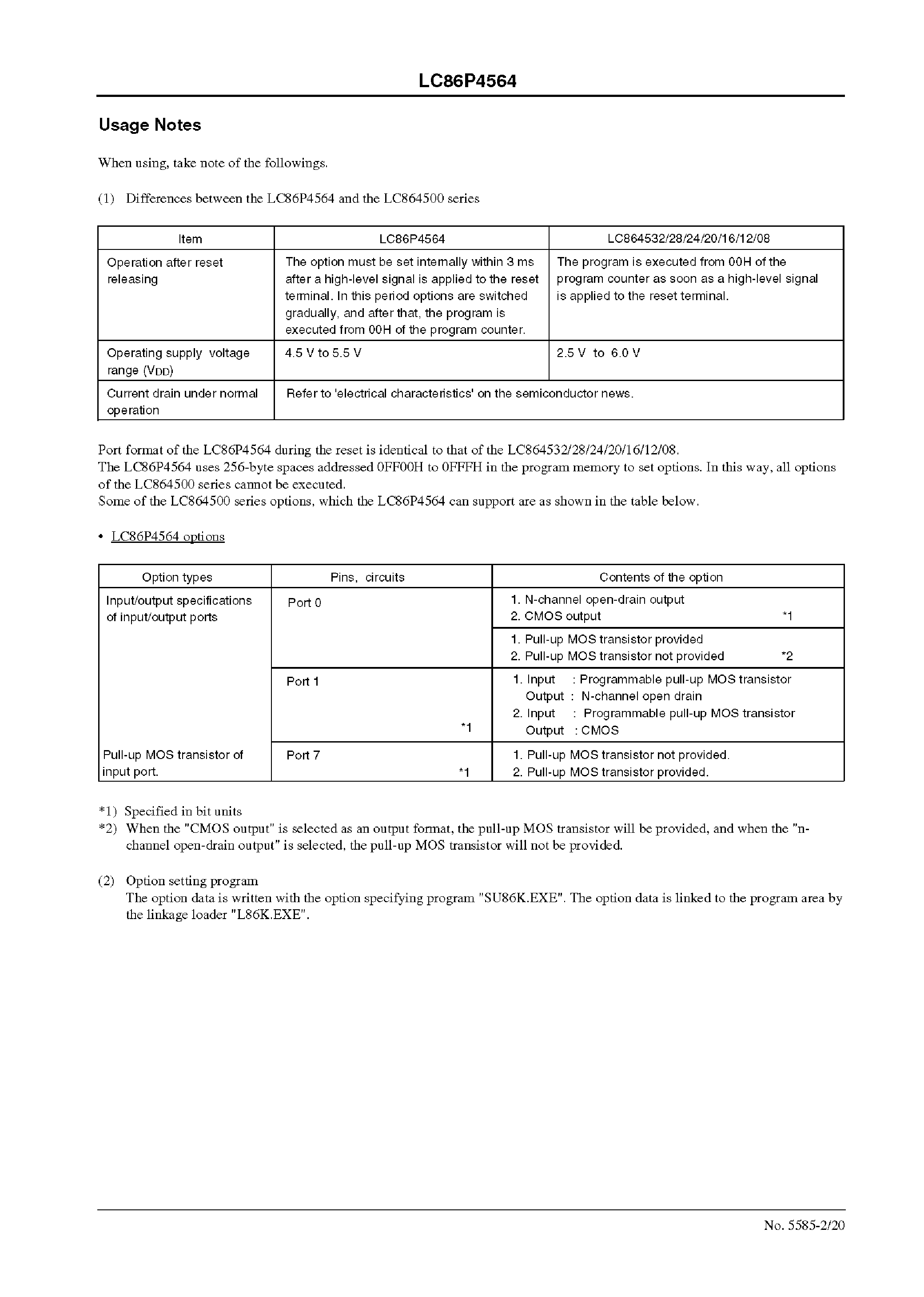 Datasheet LC86P4564 - One-time PROM built-in 8-Bit Single Chip Microcontroller page 2