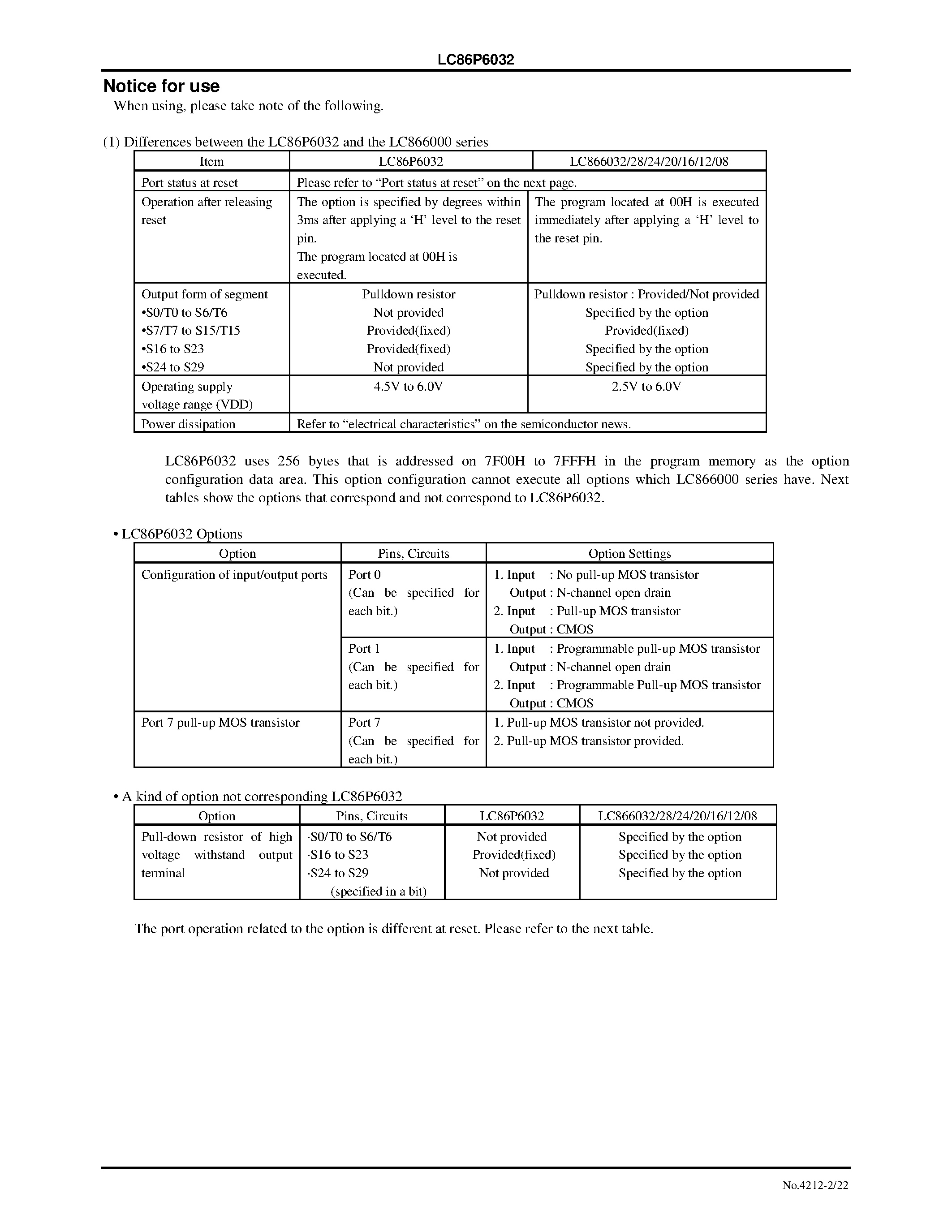 Datasheet LC86P6032 - 8-Bit Single Chip Microcontroller with One-Time PROM page 2