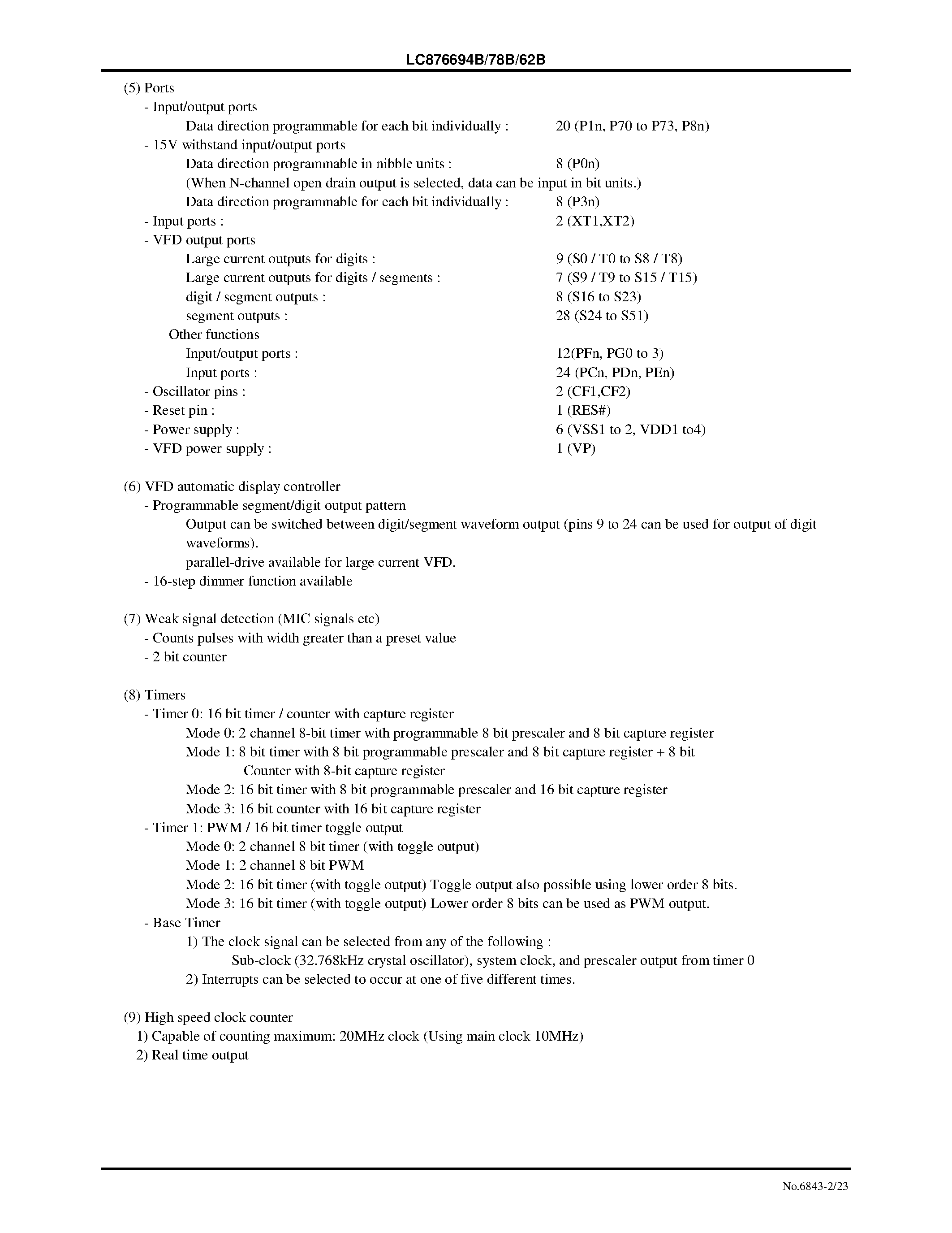 Datasheet LC876694B - 8-Bit Single-Chip Microcontroller page 2