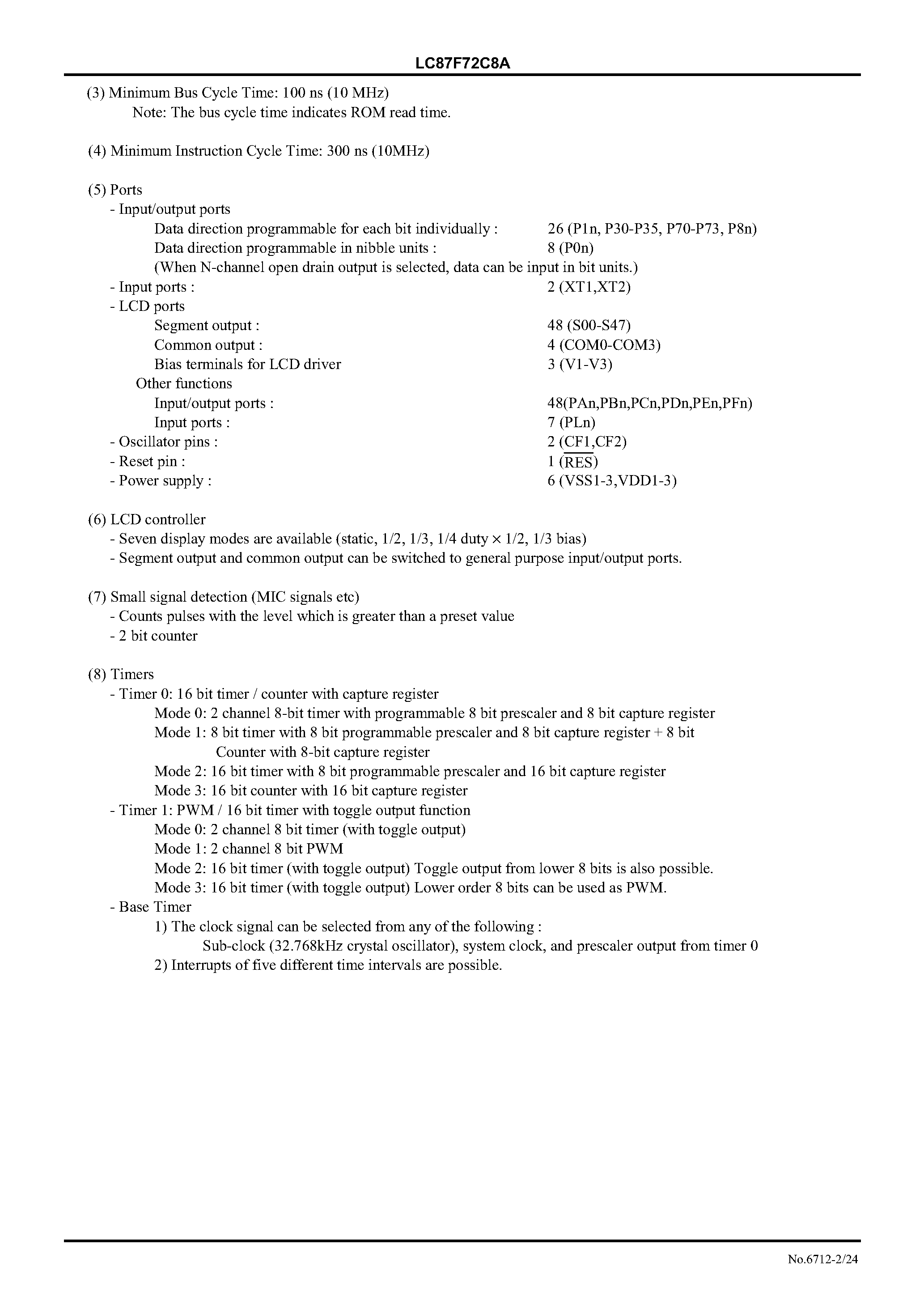 Datasheet LC8772C8B - 8-Bit Single Chip Microcontroller with 128KB Flash Momory and 2048-Byte RAM On Chip page 2