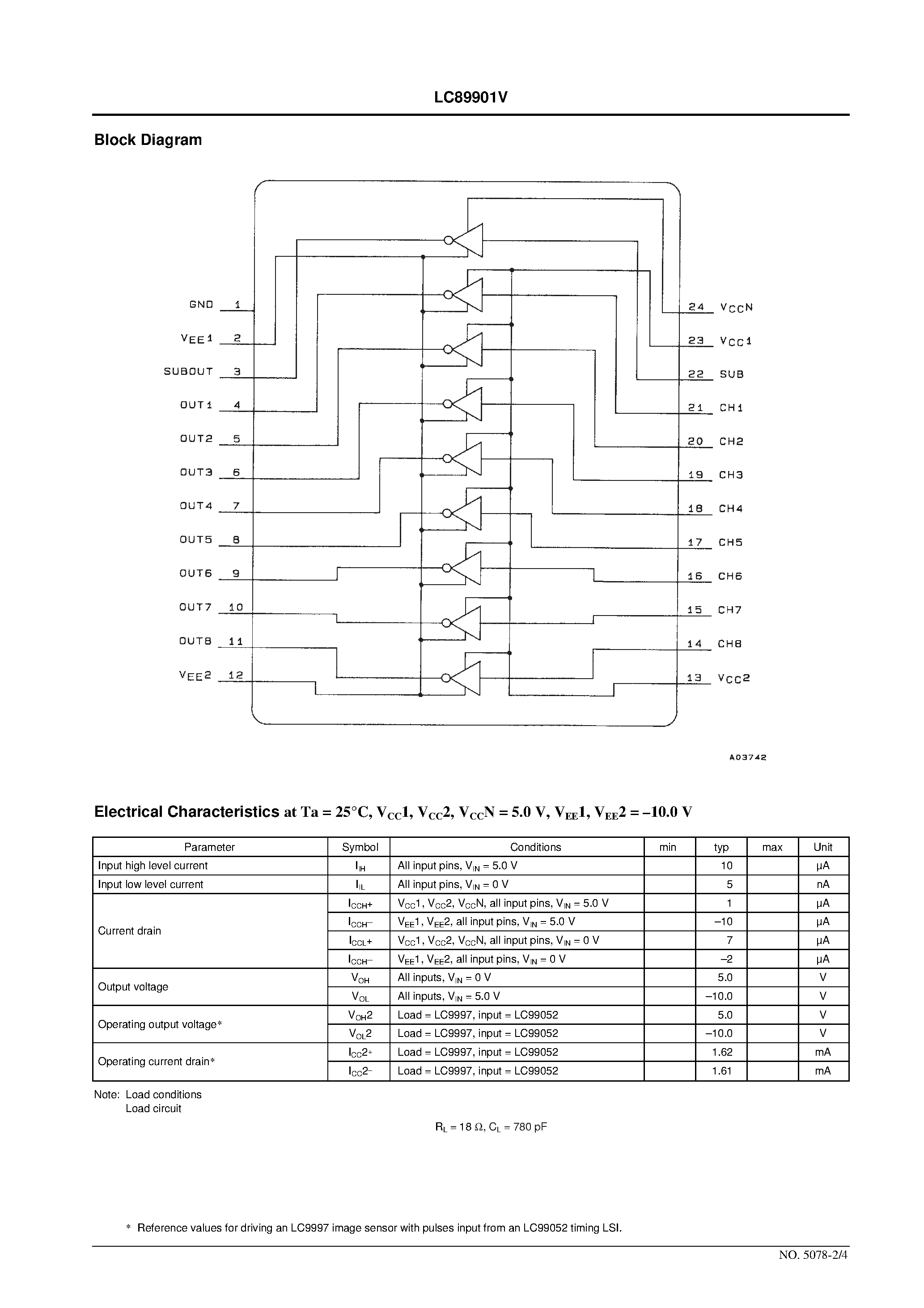 Datasheet LC89901V - CMOS Driver IC for 1/5 and 1/6 Inch Image Sensors page 2
