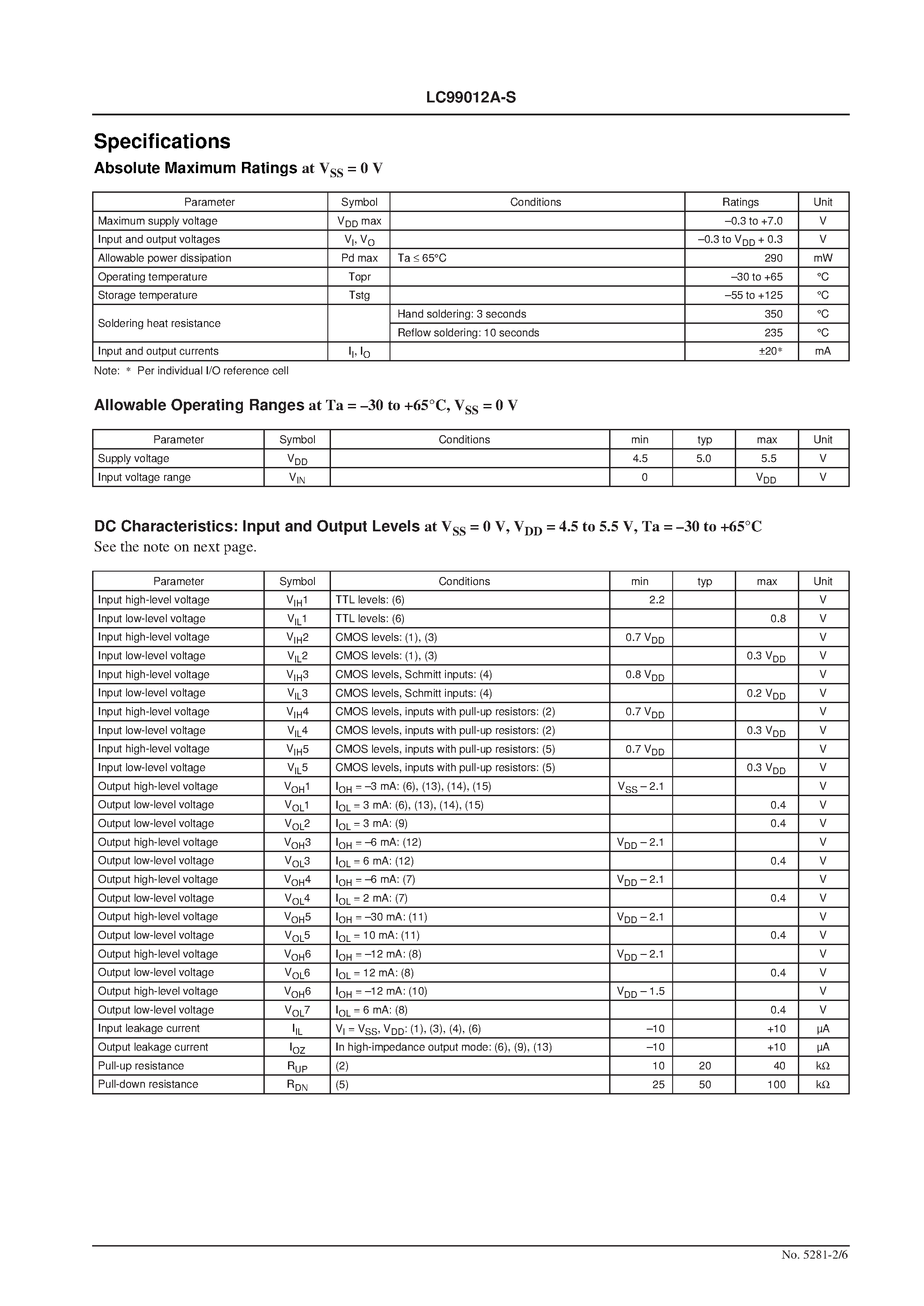 Datasheet LC99012A-S - Black-and-White CCD Timing Generator page 2