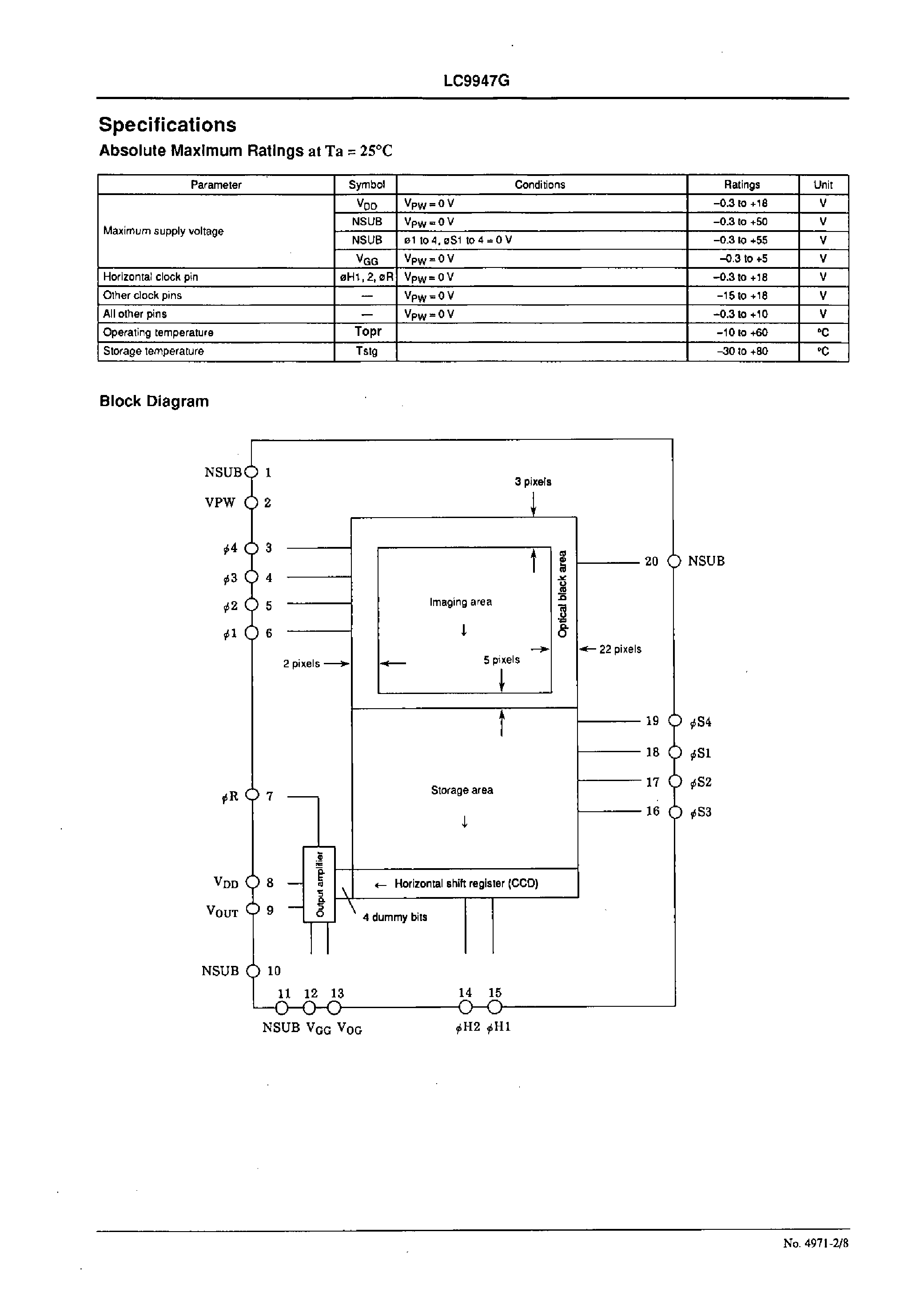 Datasheet LC9947G page 2 Datasheet LC9947G - 1/5 Inch Optical Size EIA Black-and-White Solid-State Imaging Device page 2