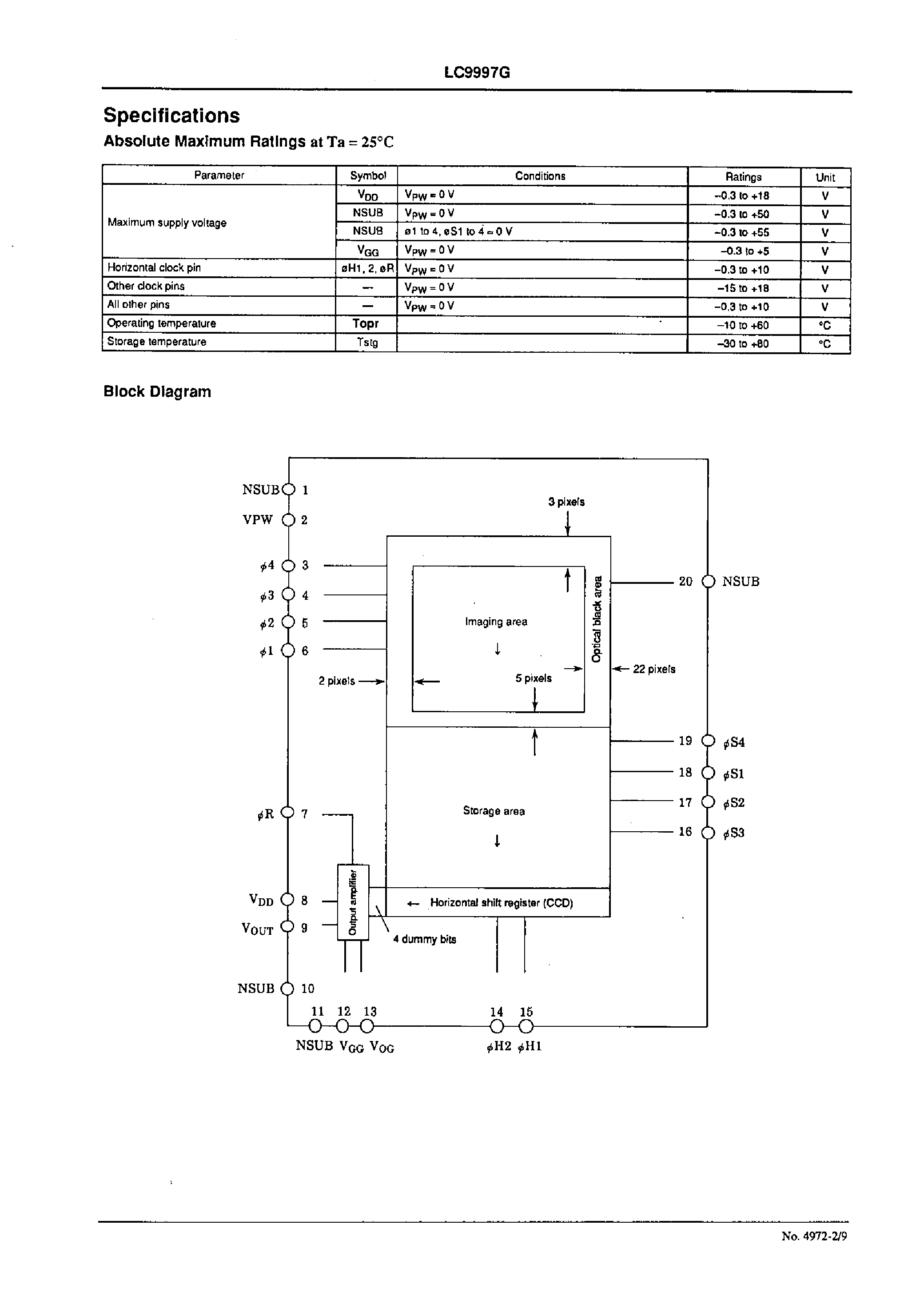 Datasheet LC9997G - 1/5 Inch Optical Size NTSC Color Solid-State Image Device page 2