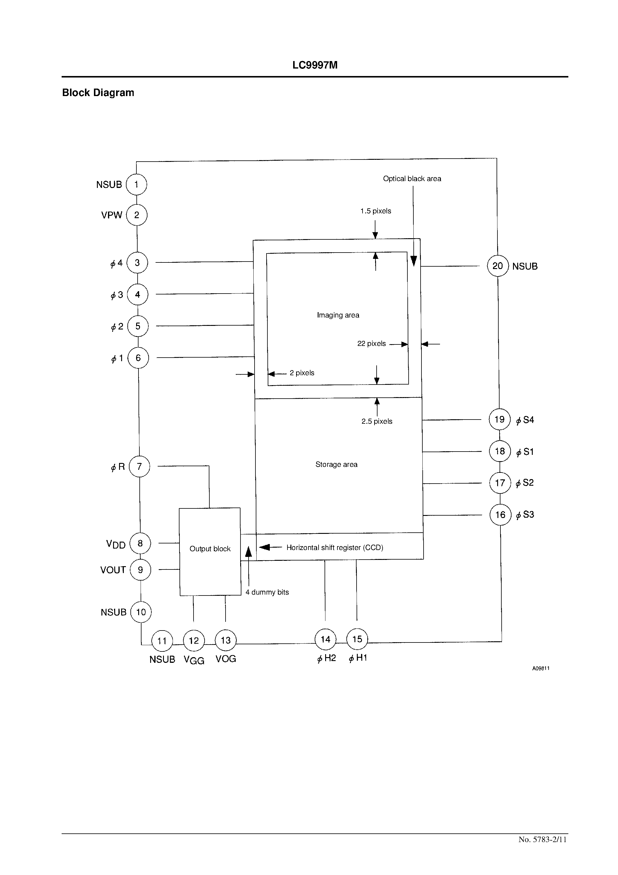 Datasheet LC9997M - 1/5-Inch Frame Transfer CCD NTSC Color Image Sensor page 2