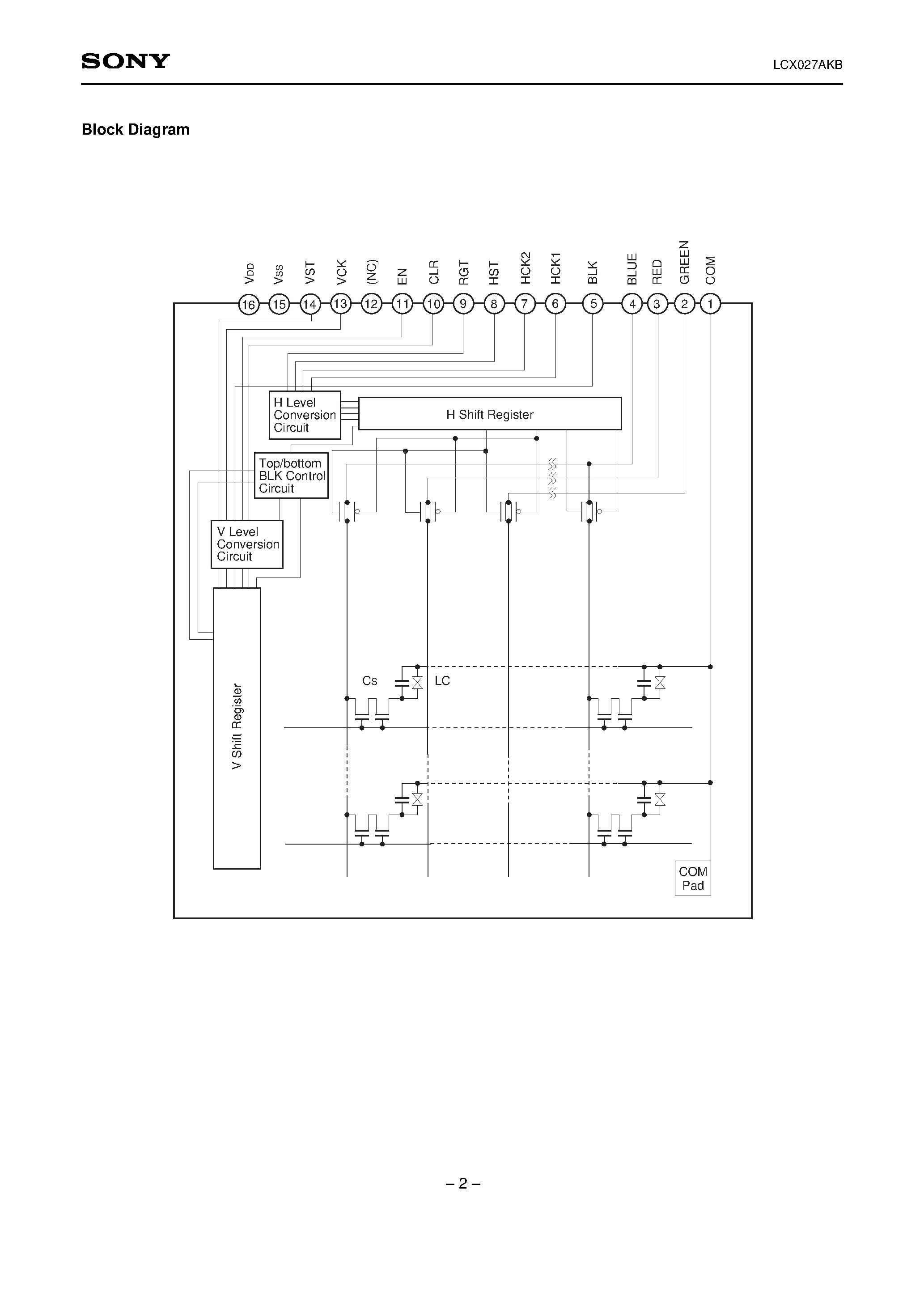 Datasheet LCX027AKB page 2 Datasheet LCX027AKB - 1.4cm (0.55-inch) NTSC/PAL Color LCD Panel page 2