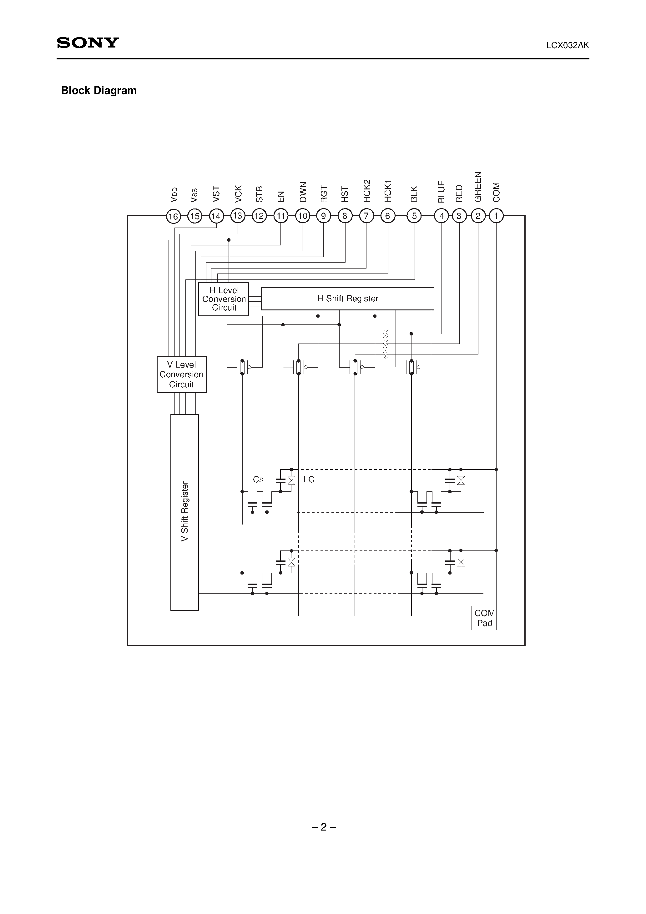 Datasheet LCX032 page 2 Datasheet LCX032 - 1.4cm (0.44 Type) NTSC/PAL Color LCD Panel page 2