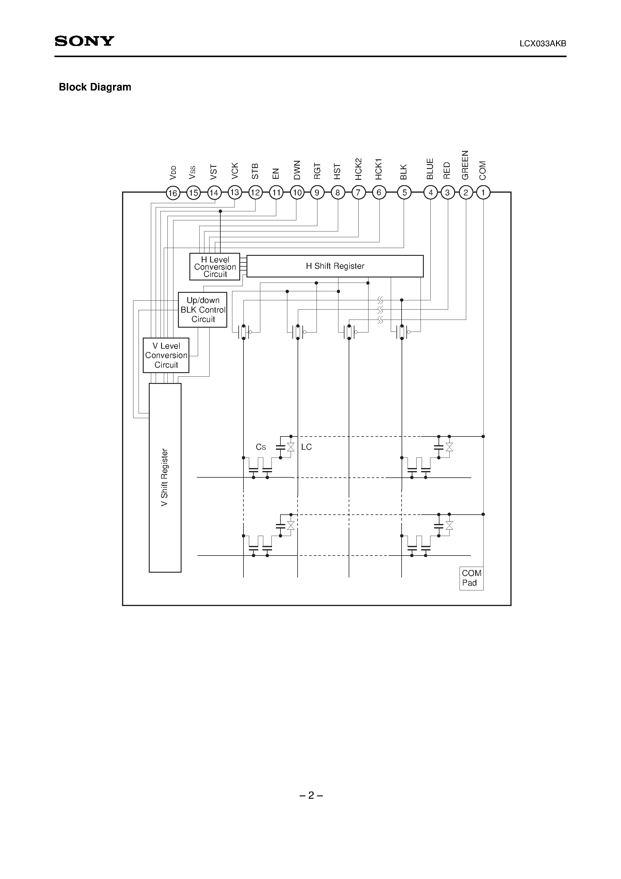 Datasheet LCX033AKB page 2 Datasheet LCX033AKB - 1.1cm (0.44 Type) NTSC/PAL Color LCD Panel page 2
