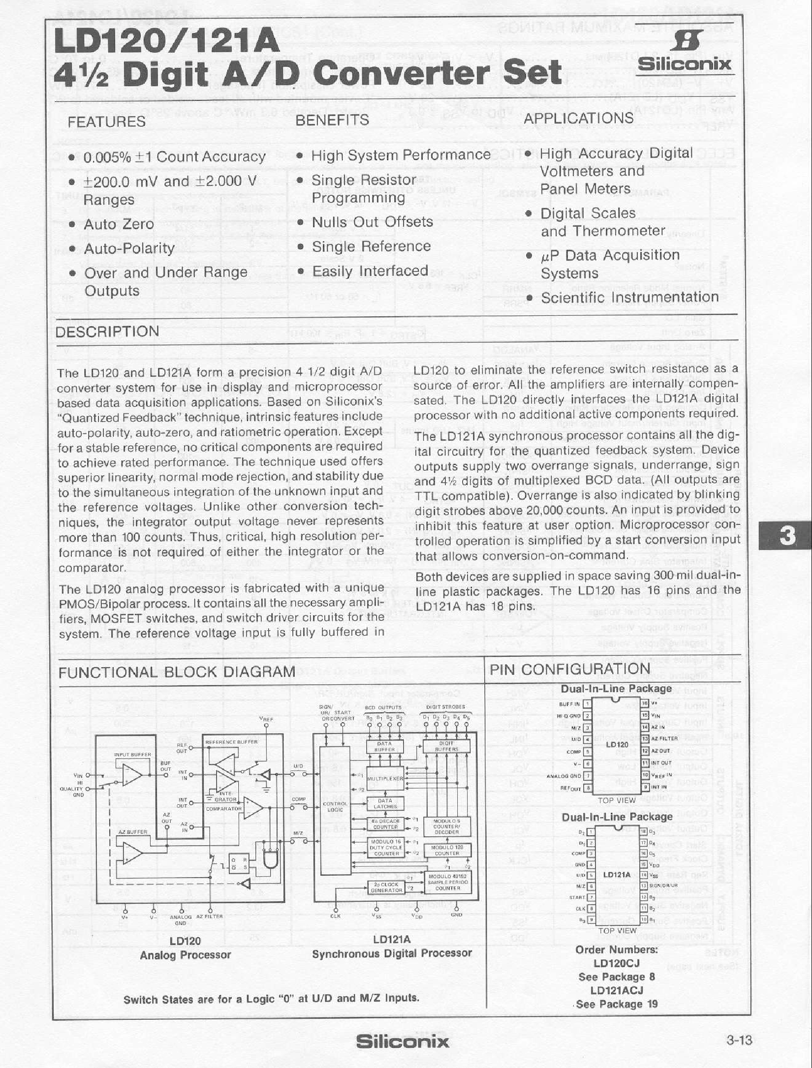Datasheet LD120 - 4 1/2 Digit A/D Converter Set page 1