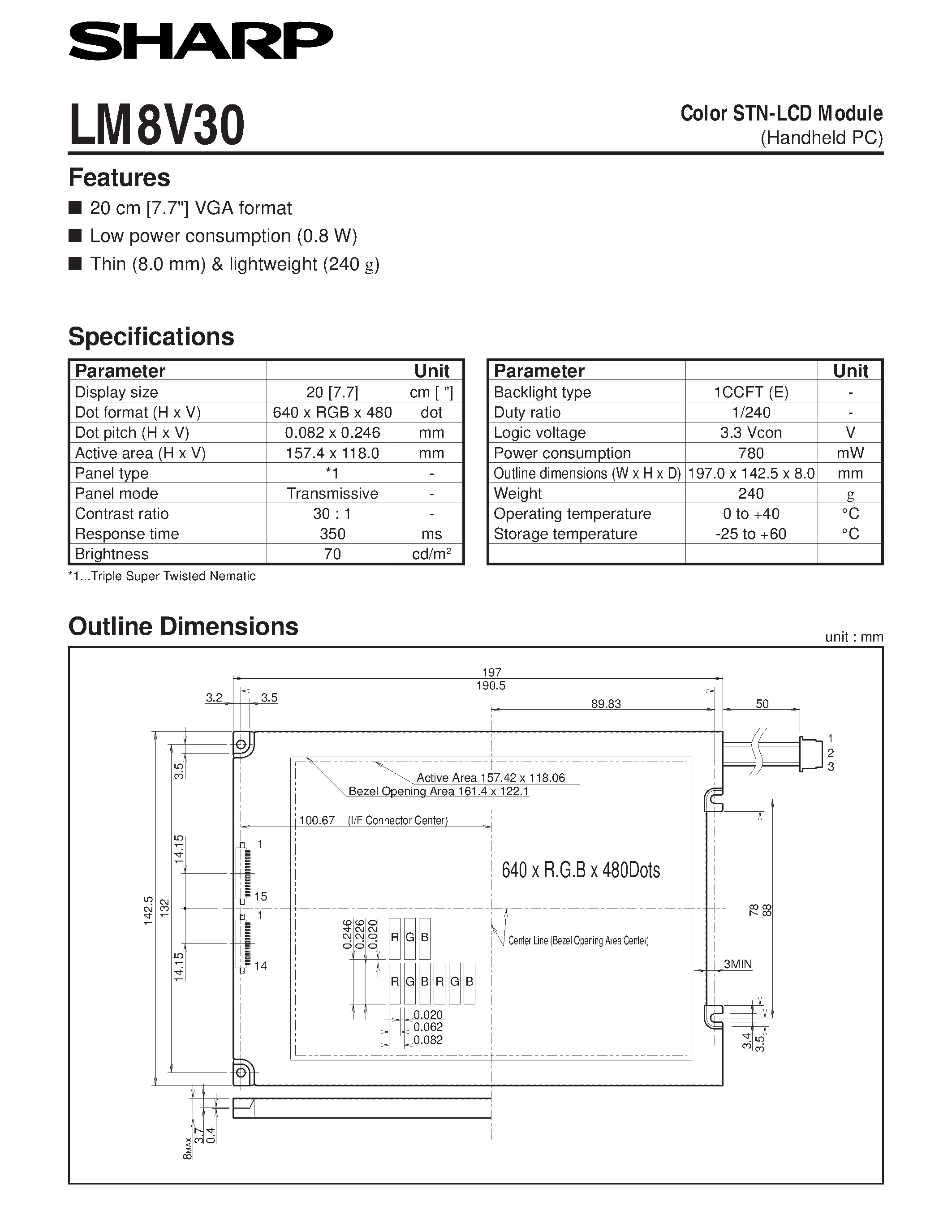 Datasheet LM8V30 - Color STN-LCD Module(Handheld PC) page 1