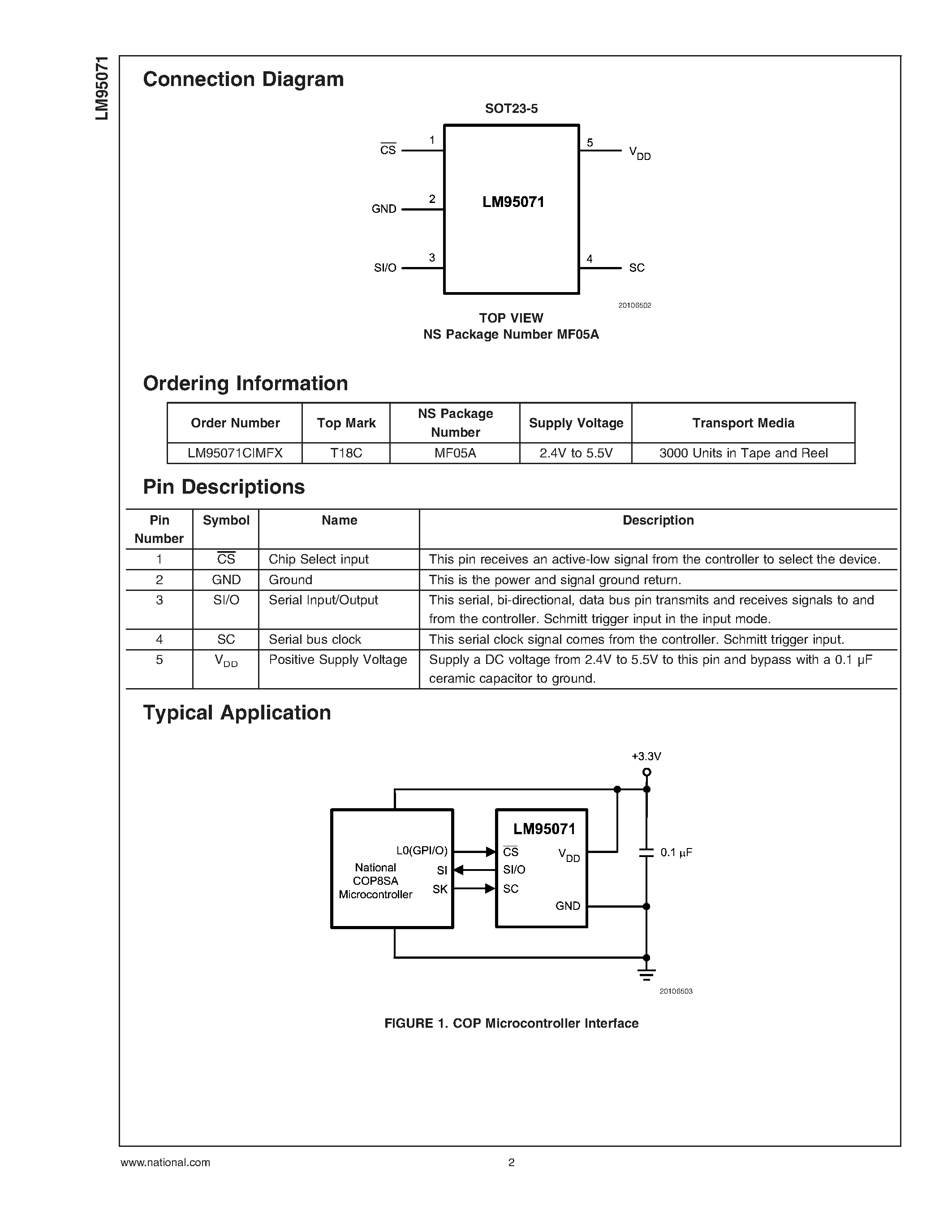 Datasheet LM95071CIMFX - SPI/MICROWIRE 13-Bit Plus Sign Temperature Sensor page 2