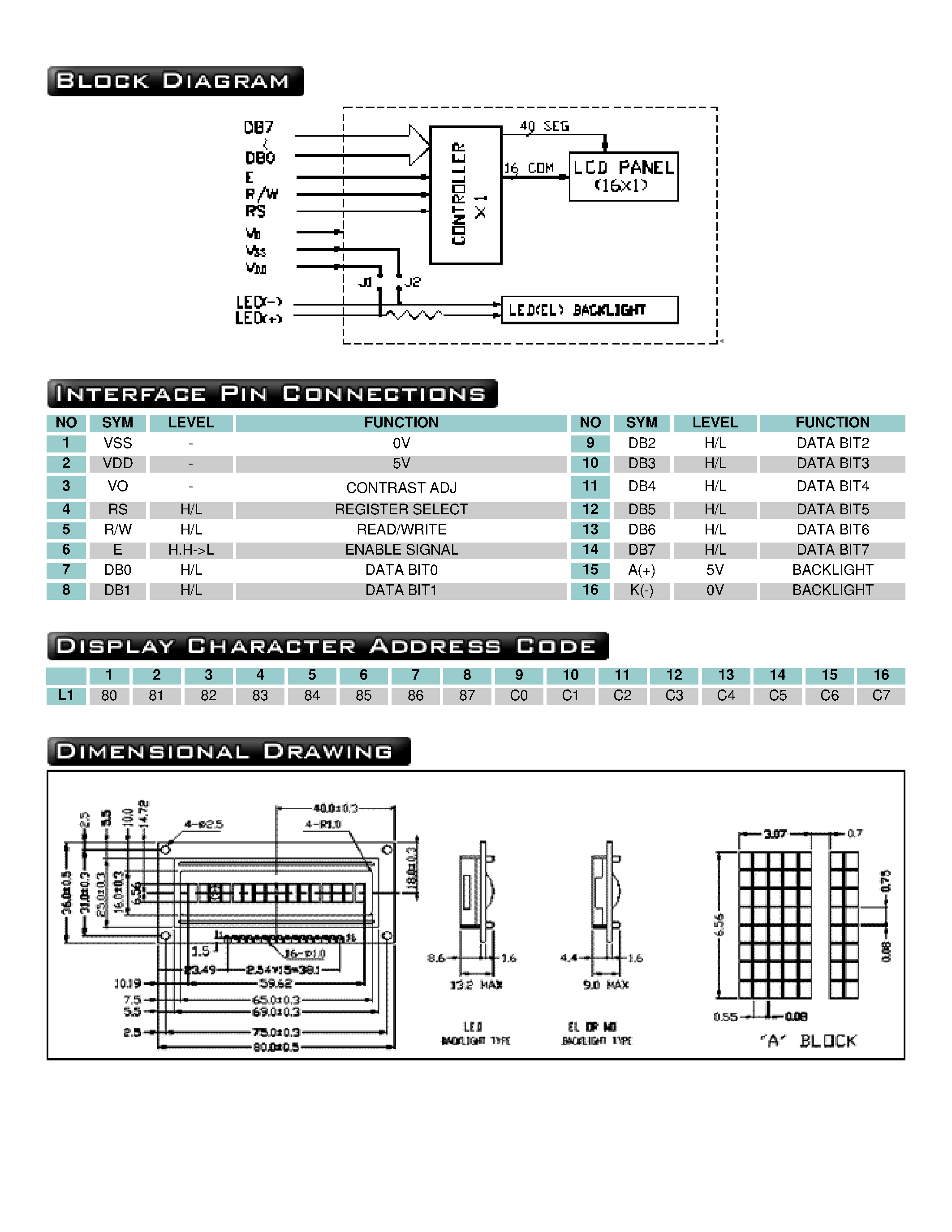 Даташит LMC-S1D16 - 16 Characters X 1Lines LCD Mode страница 2
